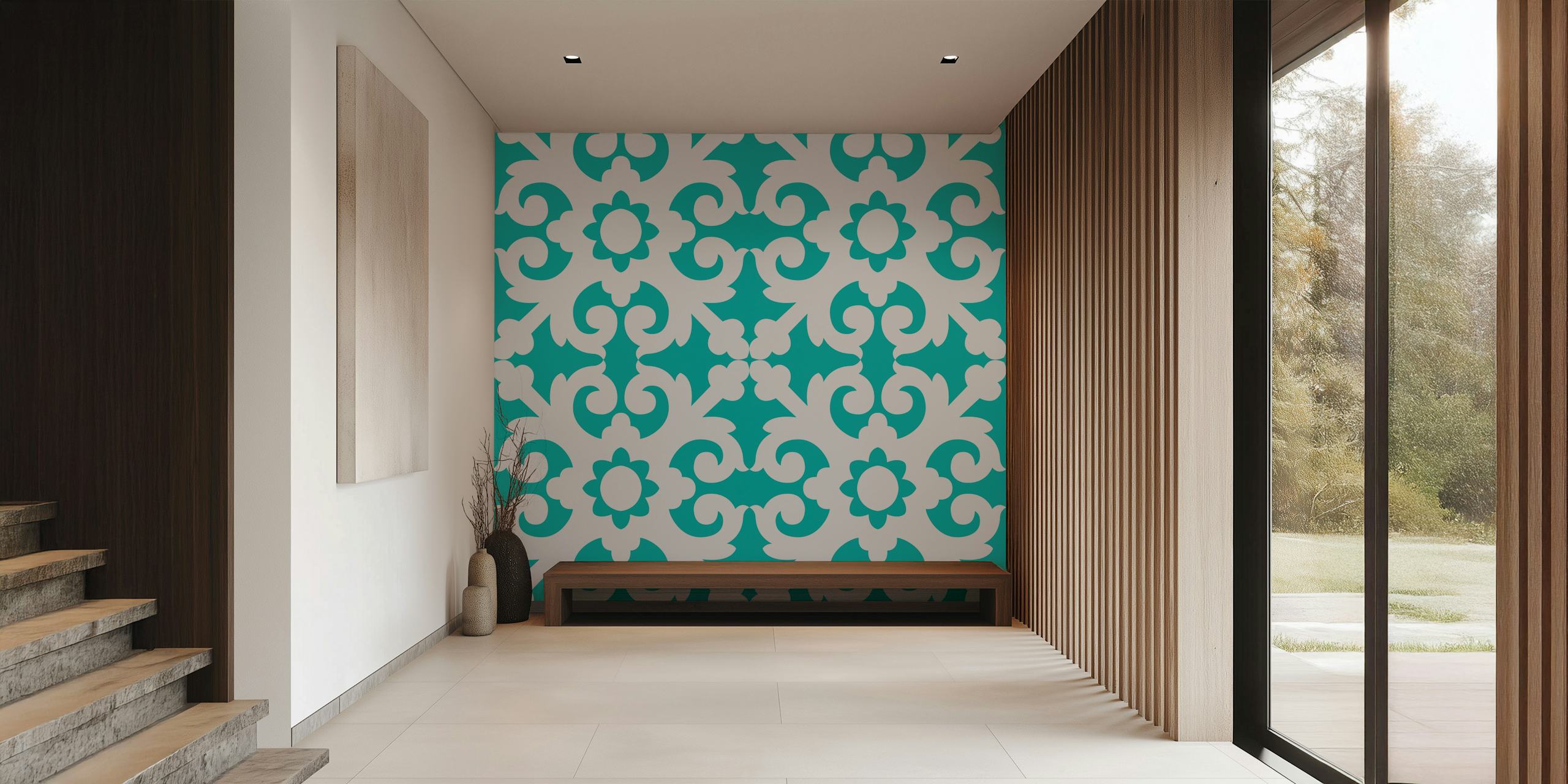 Moroccan ornament turquoise wallpaper design