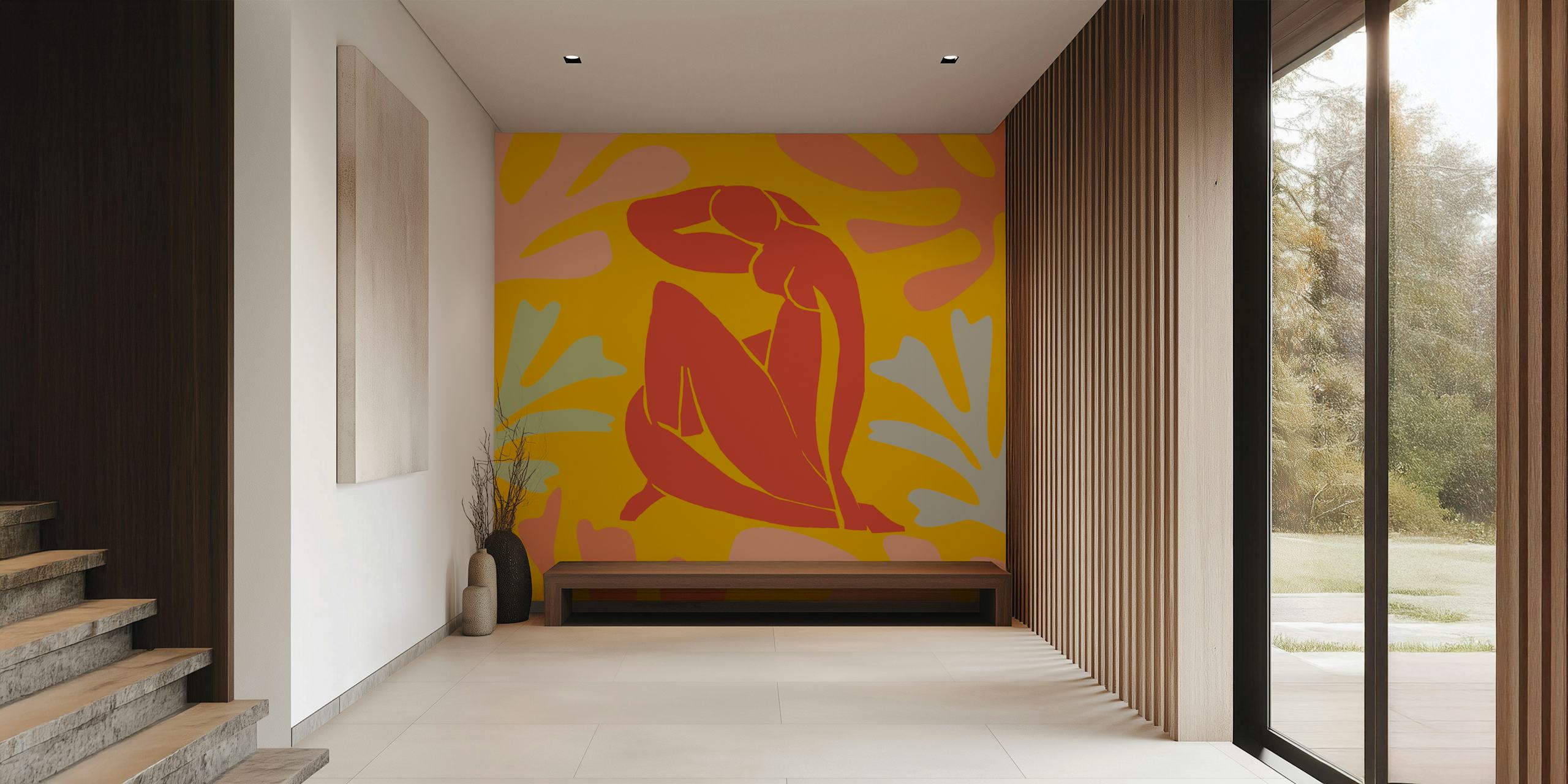 Matisse Inspired Beach Orange papier peint dans la pièce