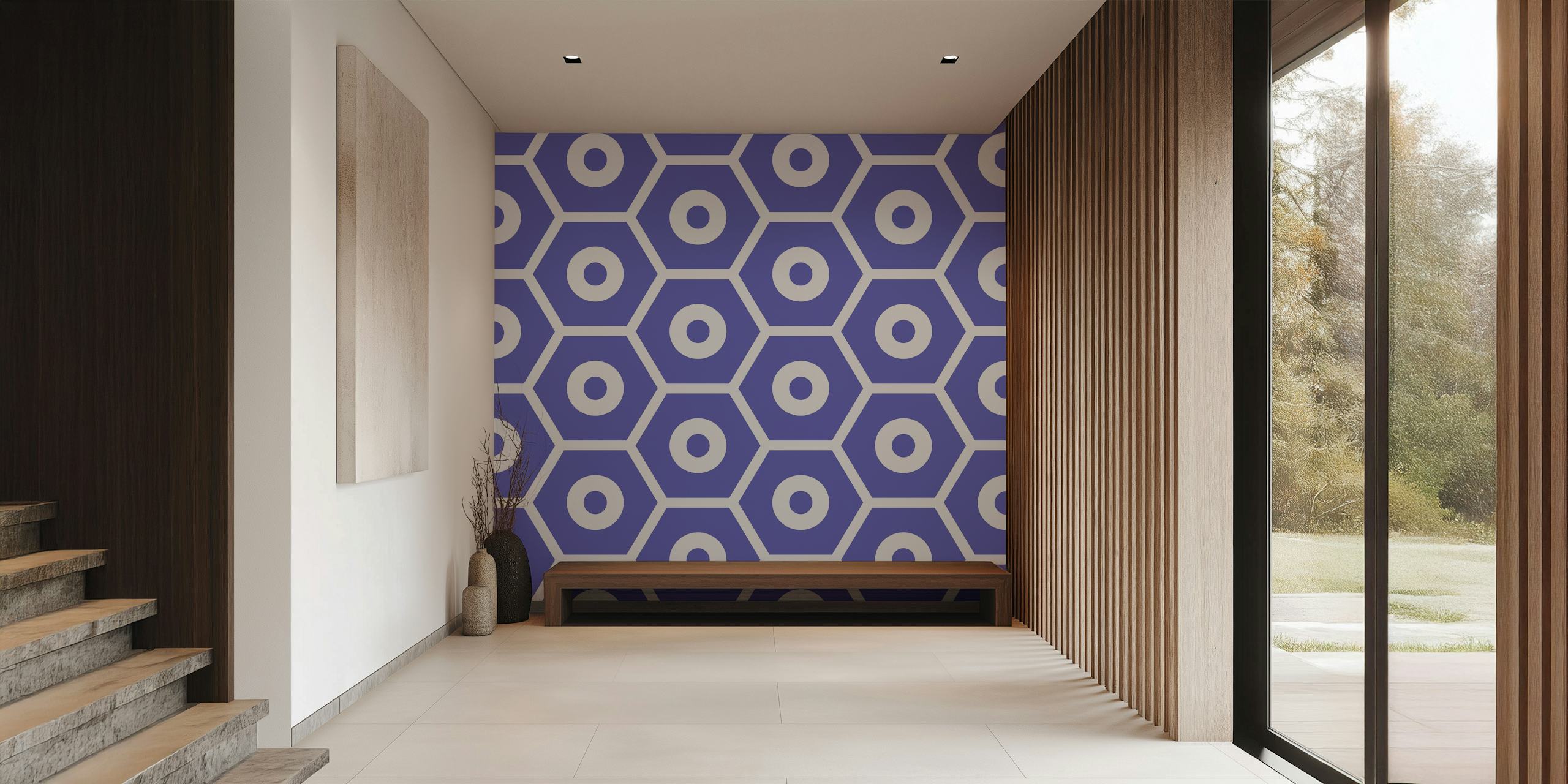 Hexagon very peri minimal grid wallpaper in a room