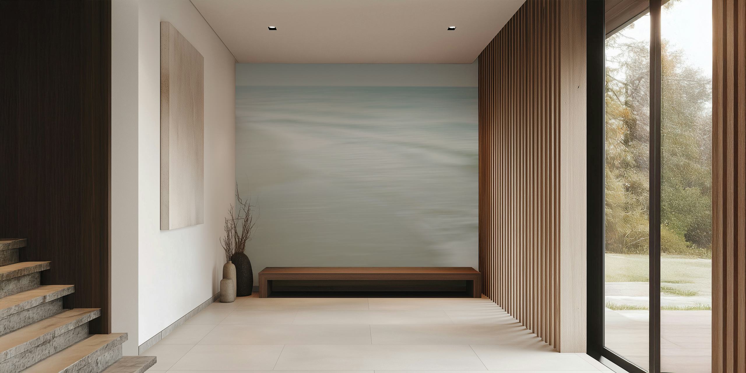 Papel de parede inspirado no oceano em um cômodo