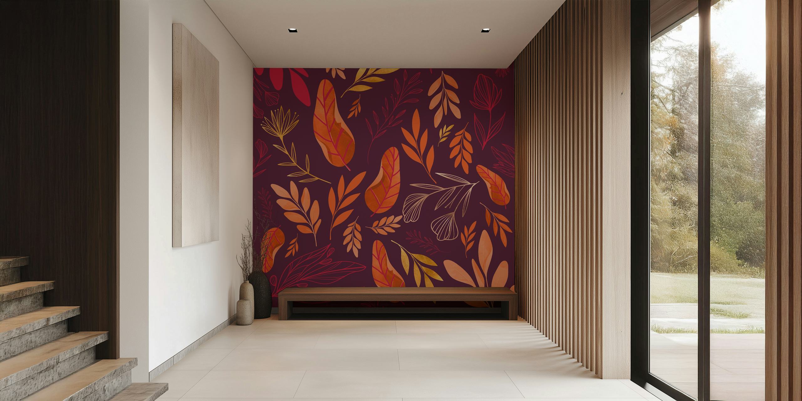 Red and orange leaves on a dark background wallpaper