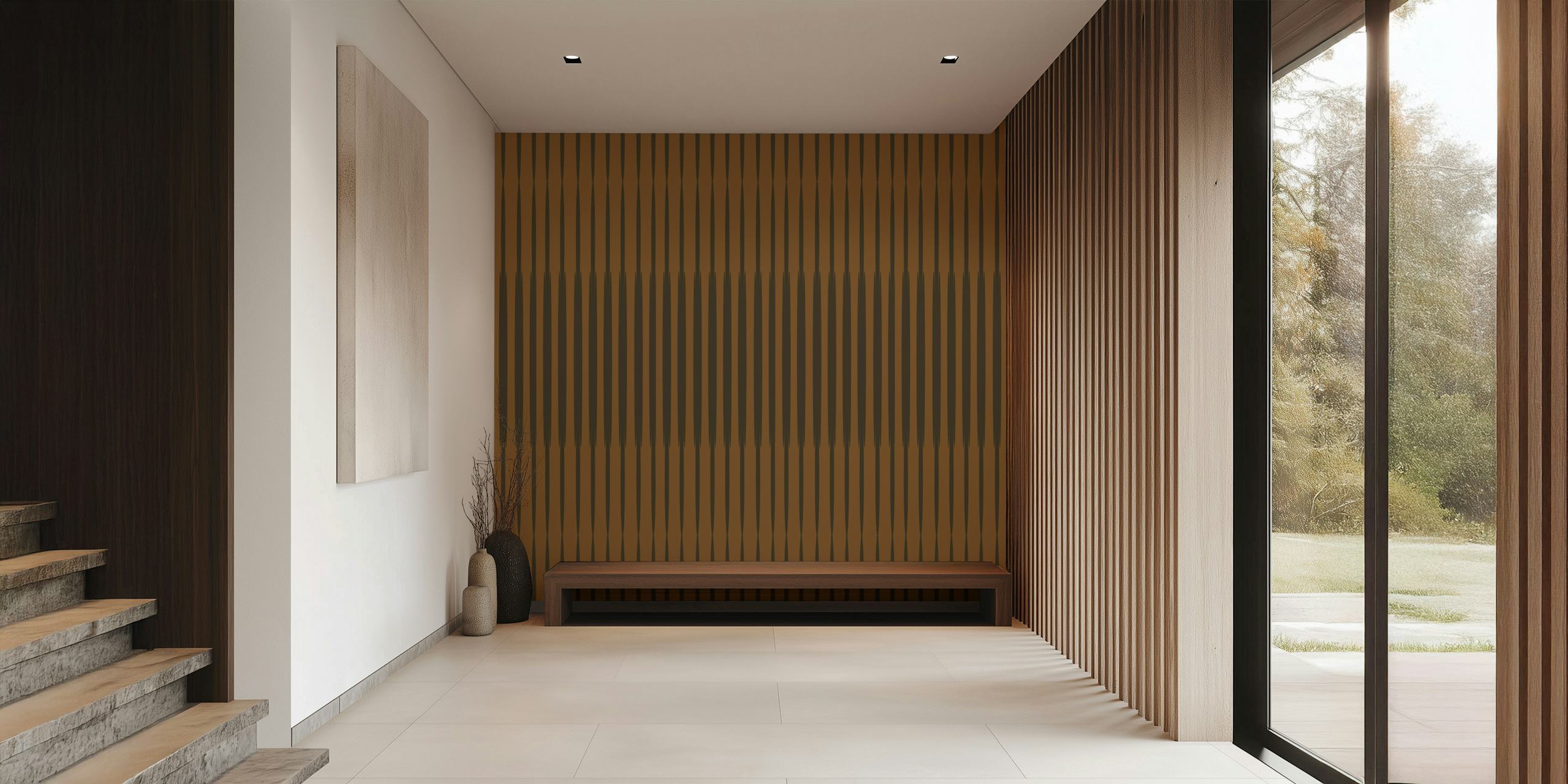 Soothing vertical lined Japanese Minimalist wall mural with warm tones