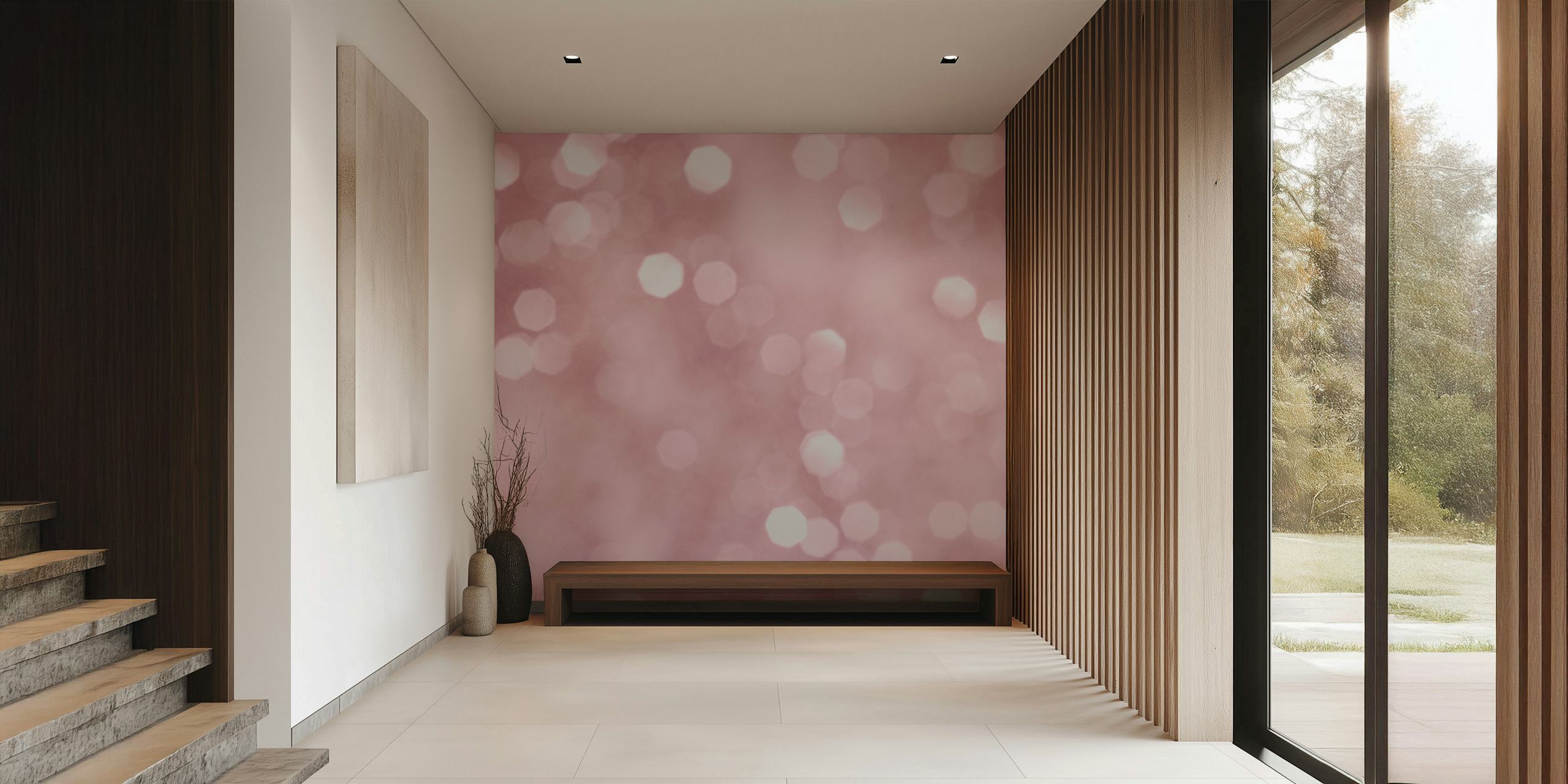 Rose Gold Blush Bokeh wallpaper in a room