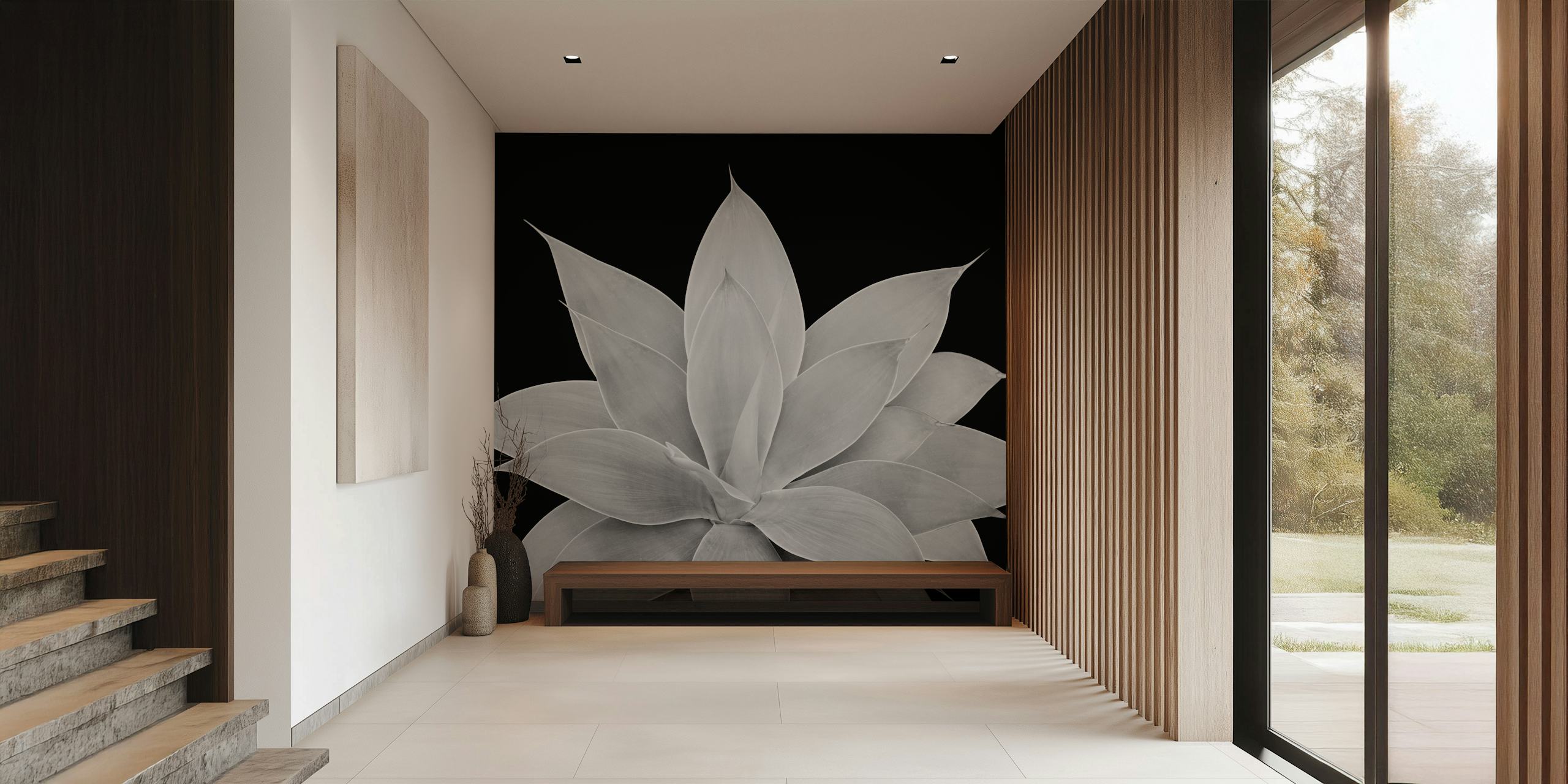 Black and white agave plant wall mural