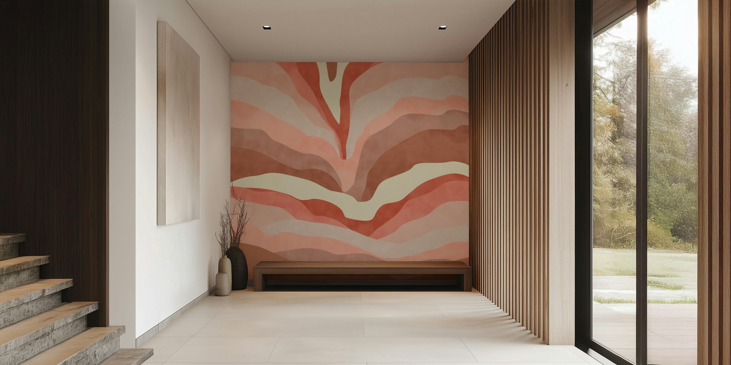 Abstract pink lines ταπετσαρία σε ένα δωμάτιο