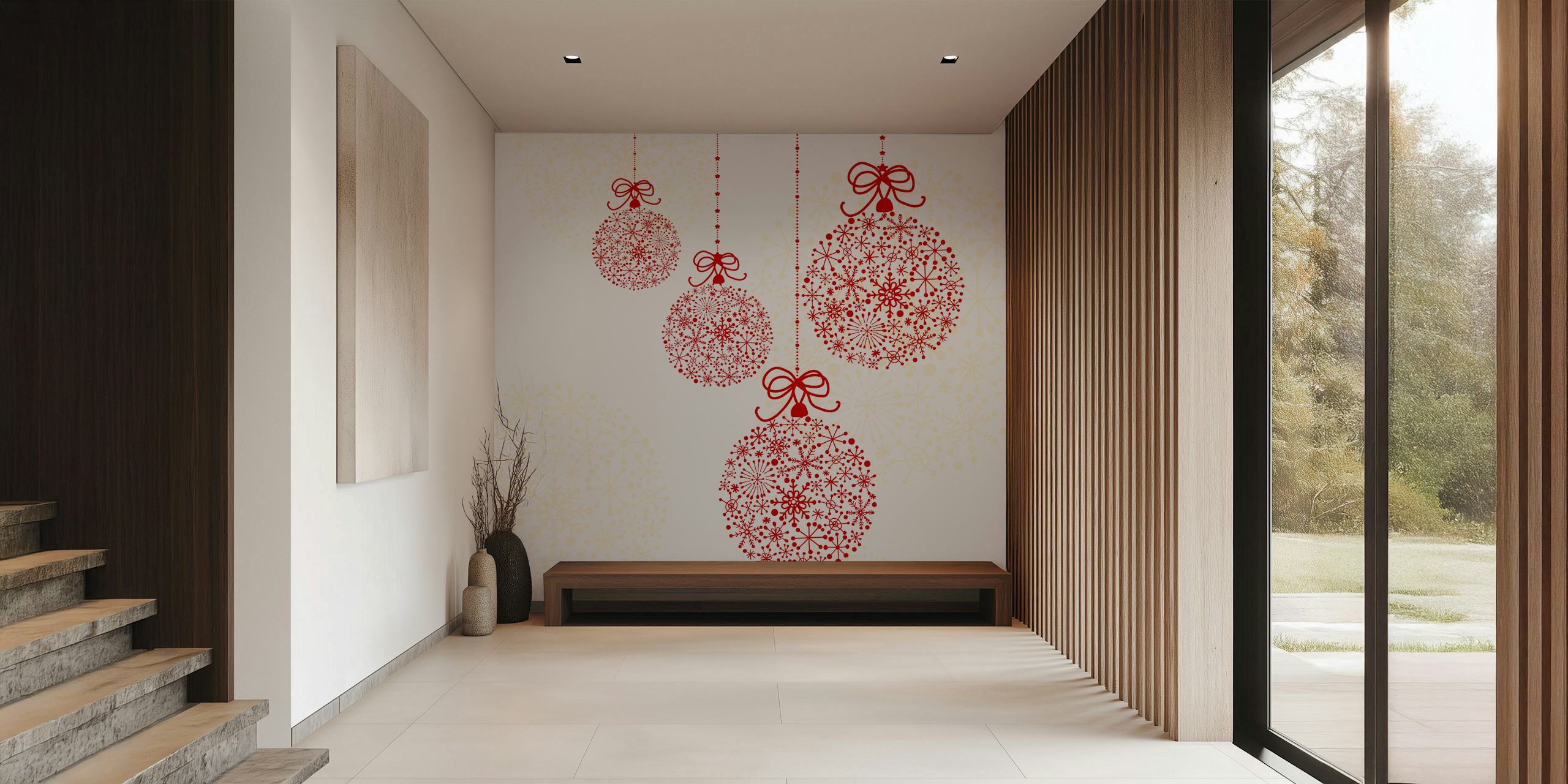 Snowflake Christmas Baubles wallpaper in a room