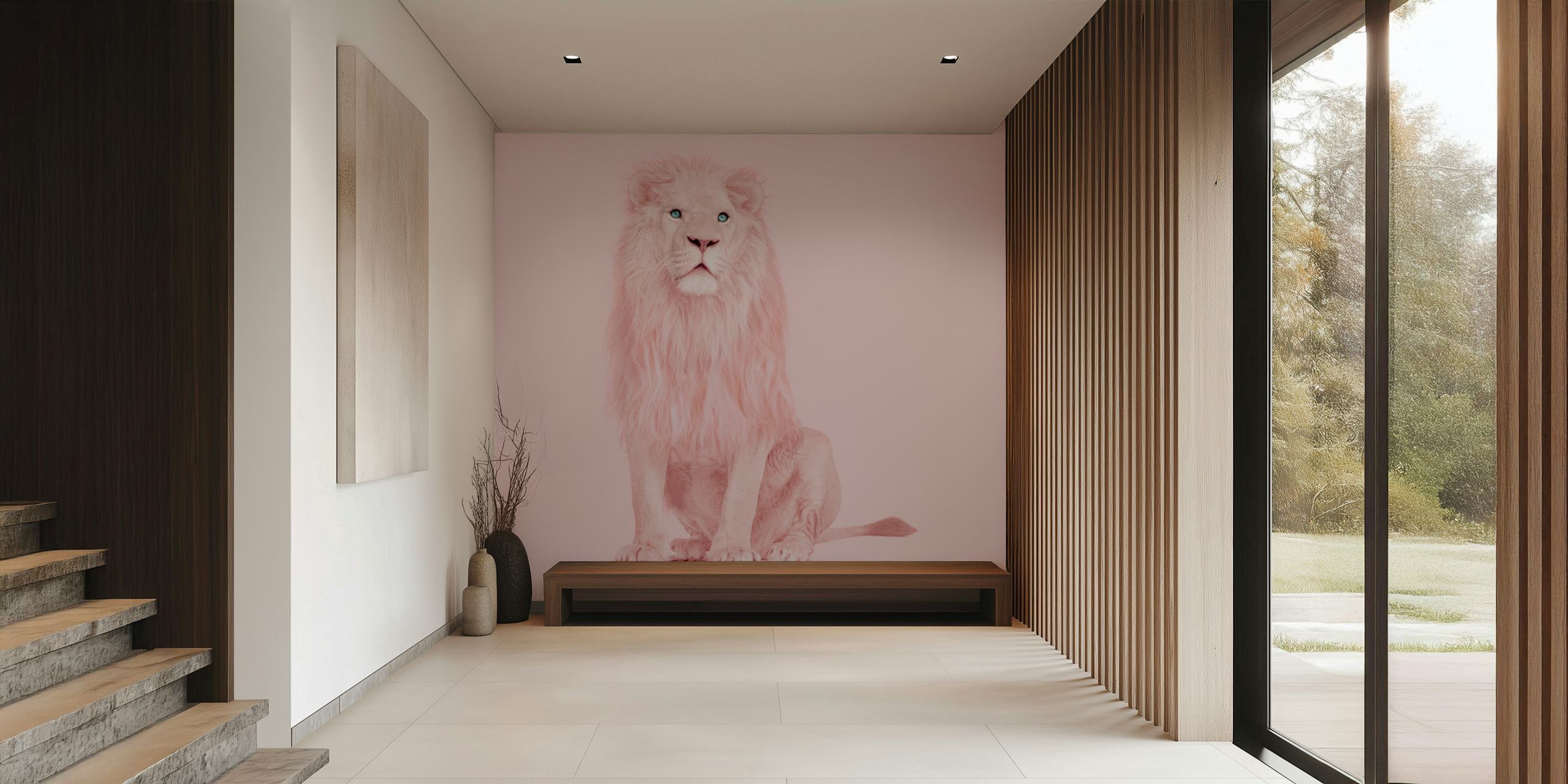 Vibrant Pink Lion Muurdecoratie Behang