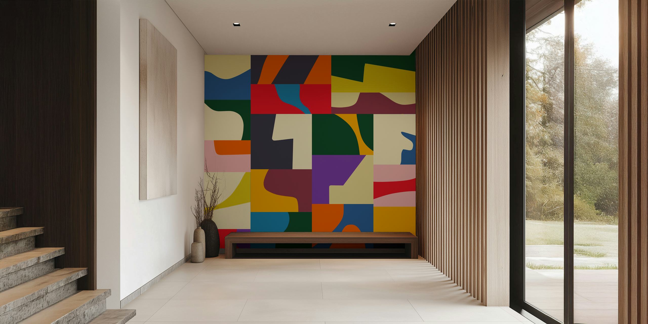 Colorful geometric mosaic wall mural with a modern abstract design