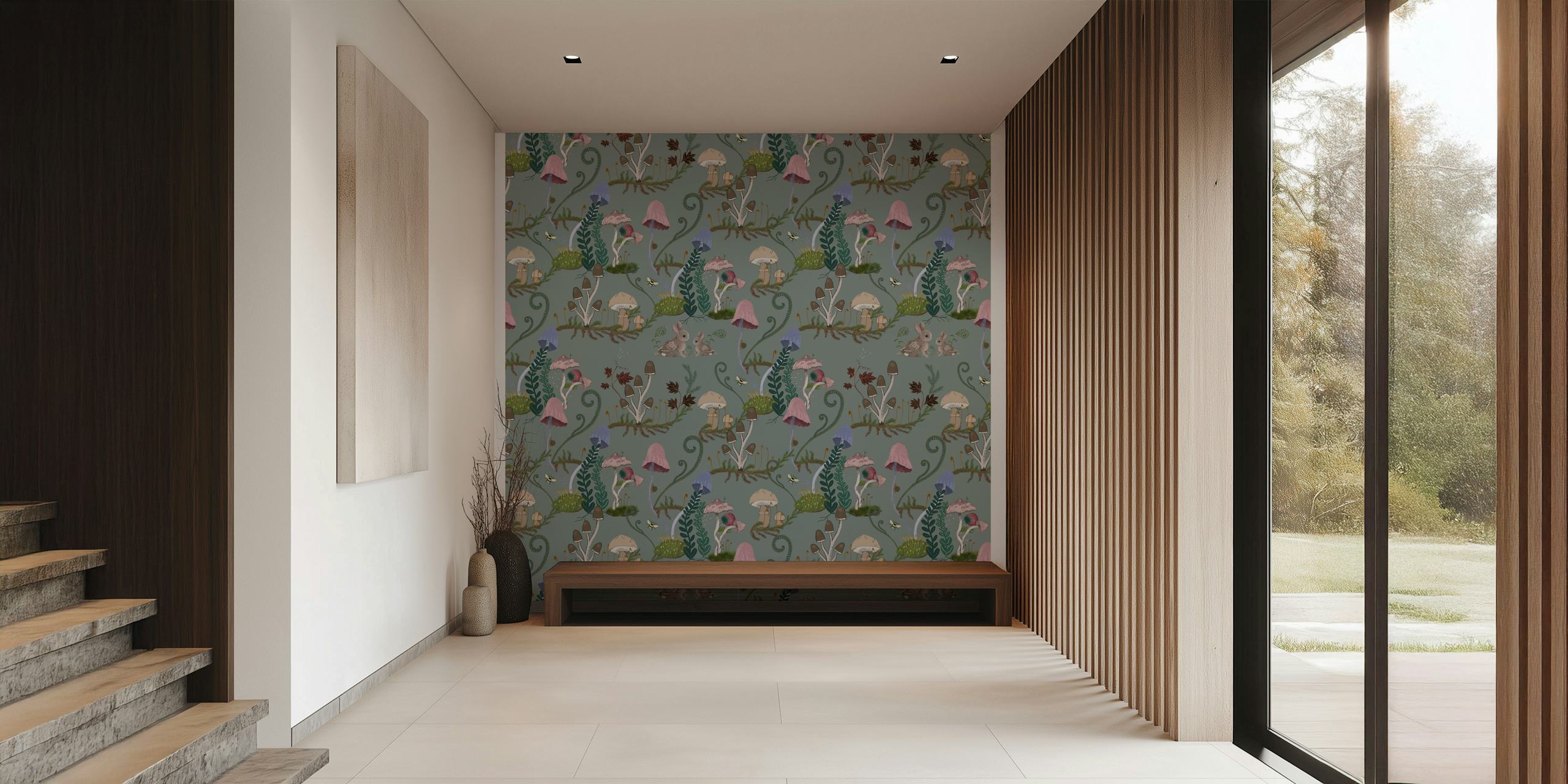 Mushroom Forest wall mural with whimsical mushrooms and foliage