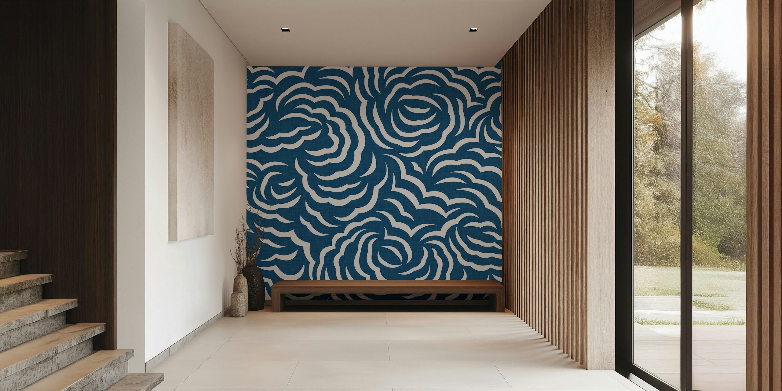 Flowery Clouds Ocean Blue WM in una stanza