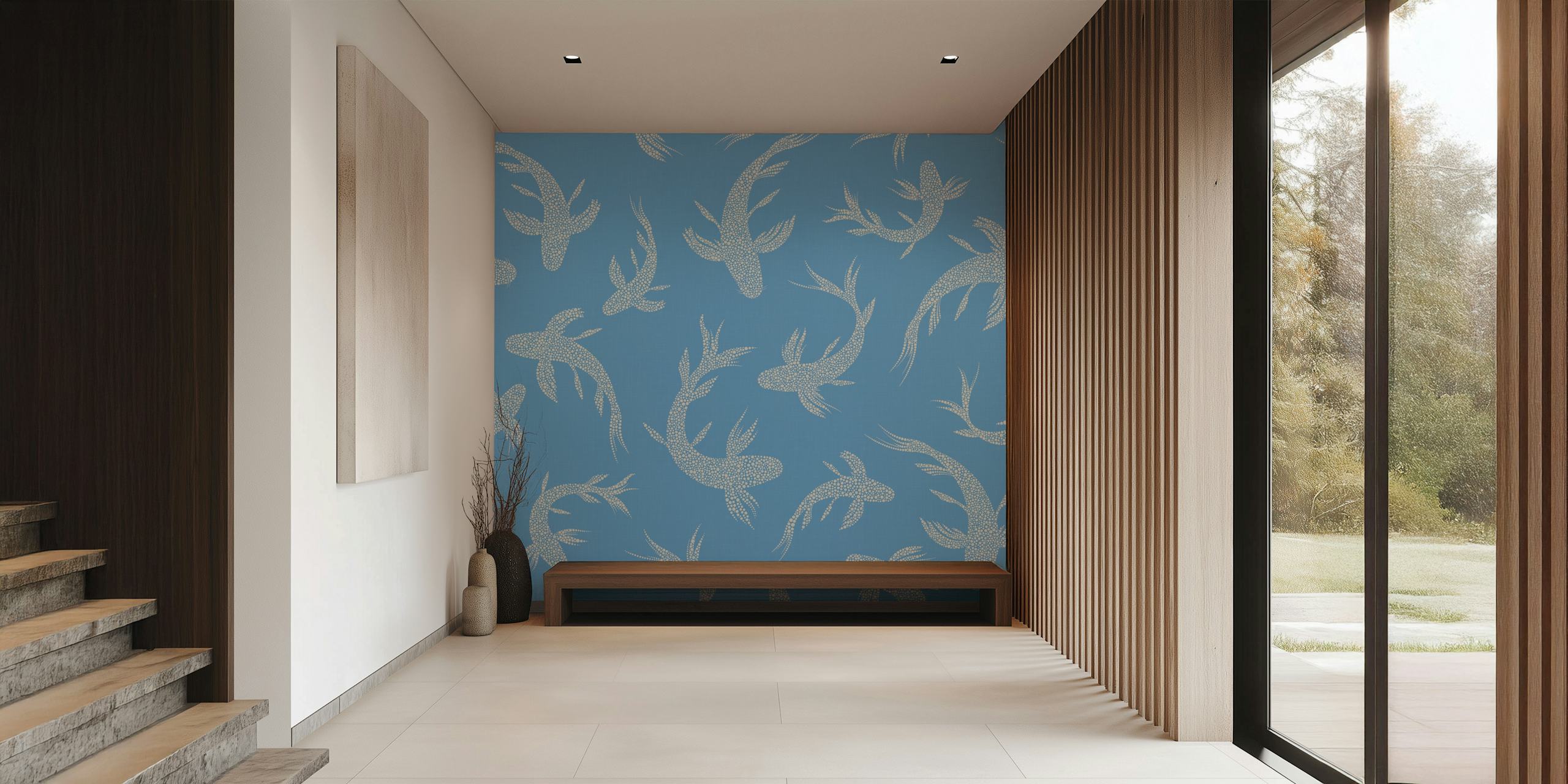 Koi fish design on a sky blue background wallpaper