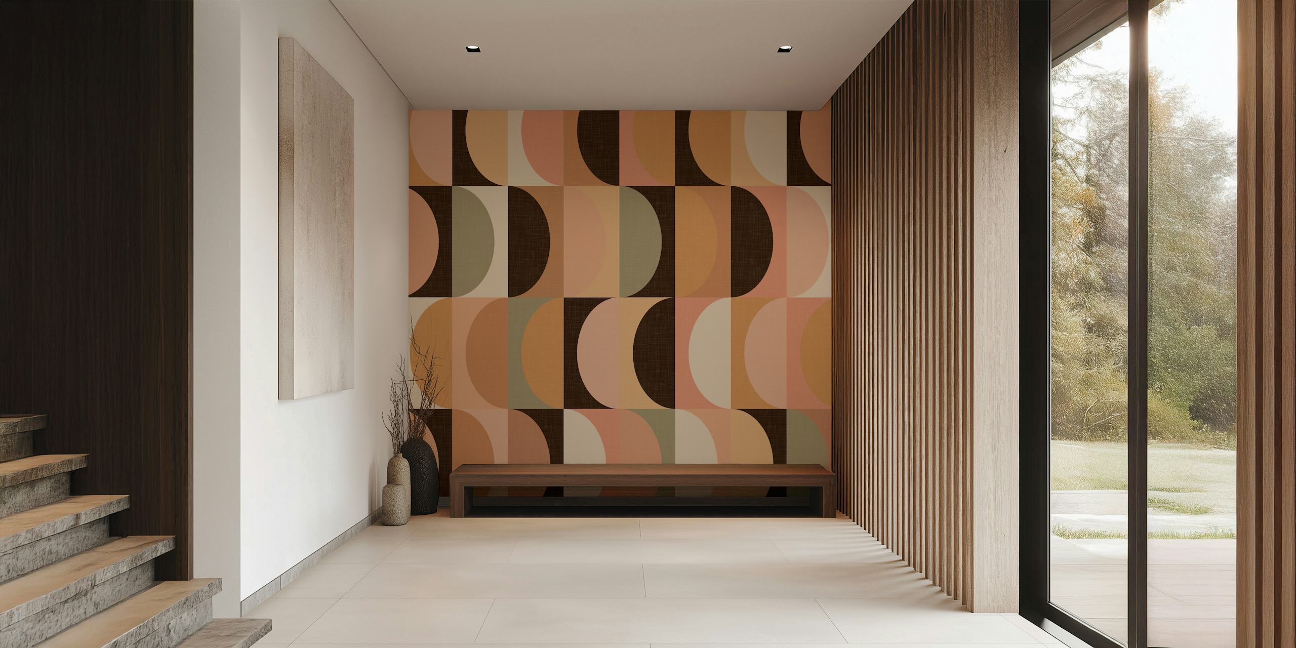 Mid Century Modern Shapes Tapete in einem gemütlichen Raum