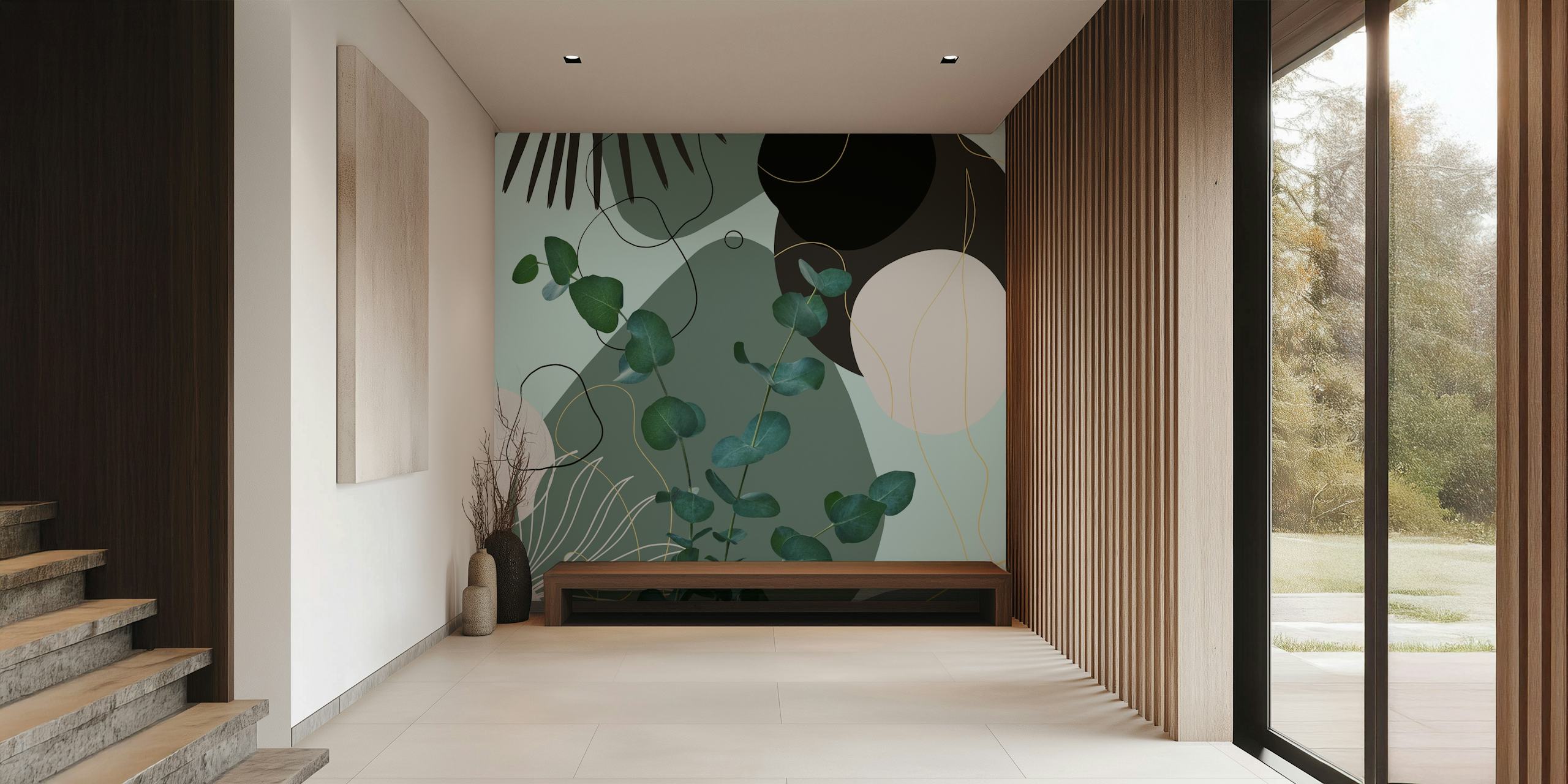 Eucalyptus Fan Palm Finesse 2 wallpaper in a room