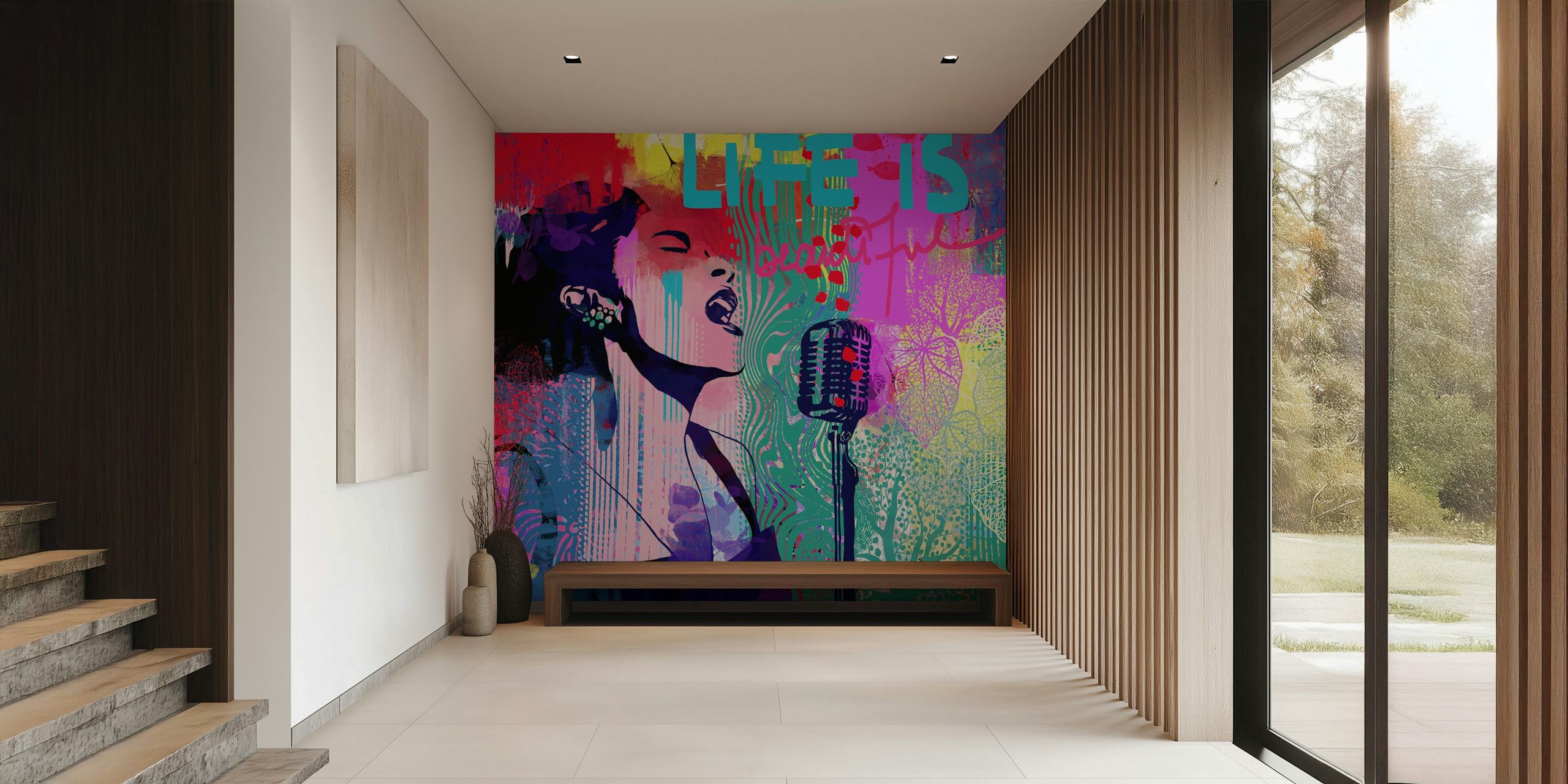 Colorful Sunday Blues wallpaper in a room
