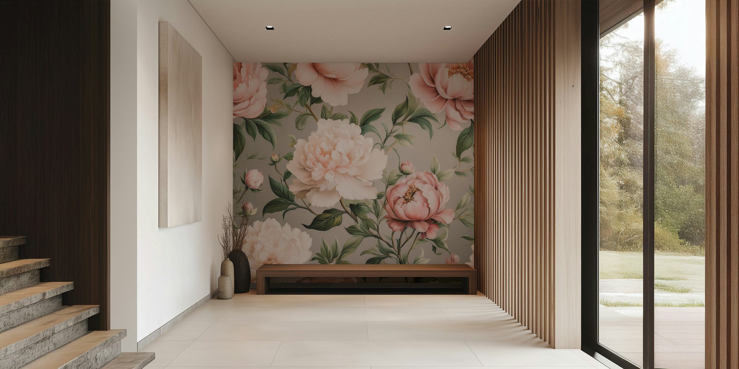Flowers Soft Pink Peony Floral behang ontwerp