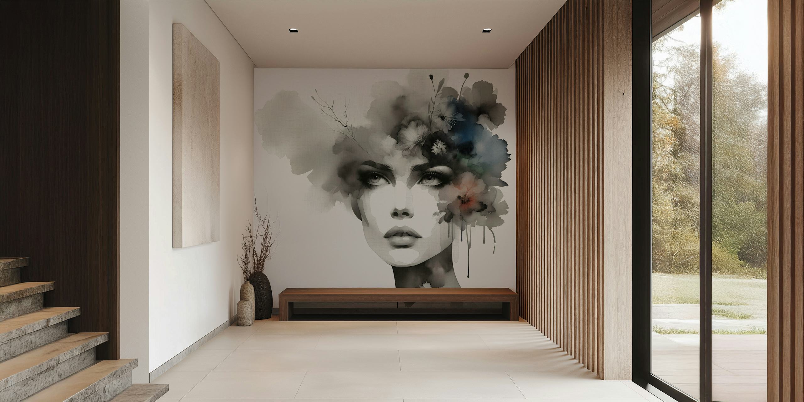 Monochrome Bloom Beauty design tapet v místnosti