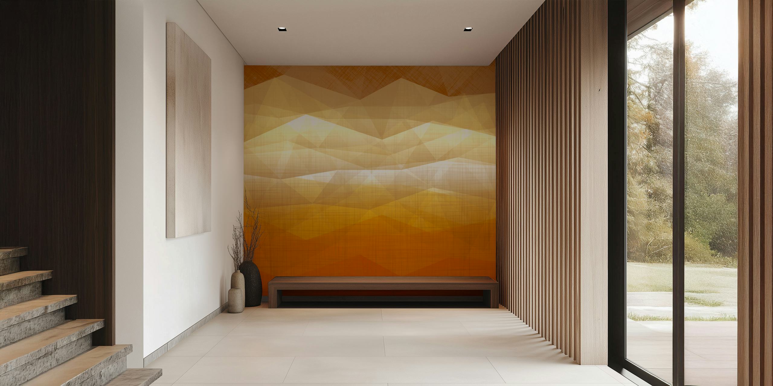 Golden Abstract Peaks tapet i et moderne rum
