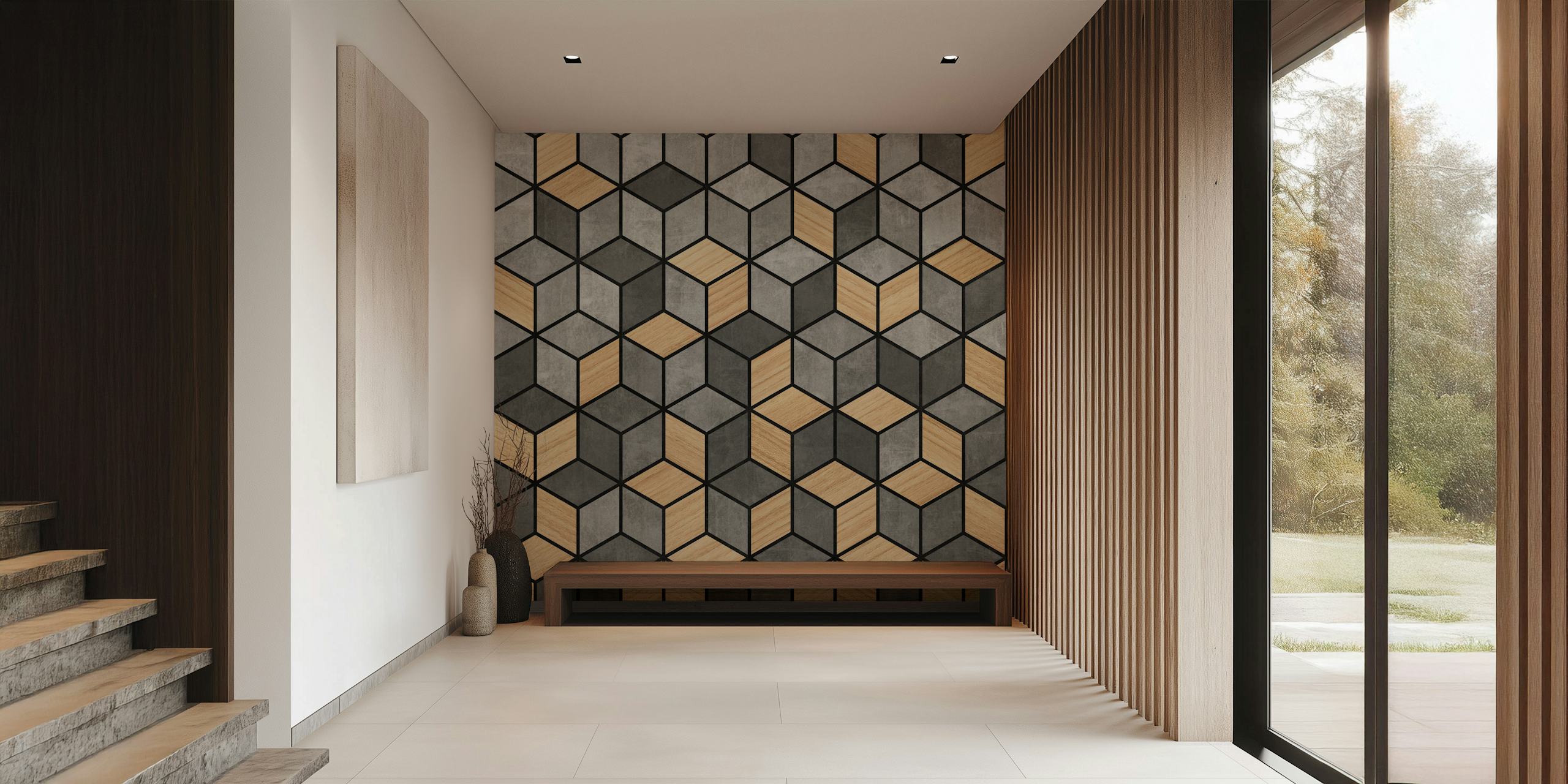 Concrete and Wood Cubes behangontwerp