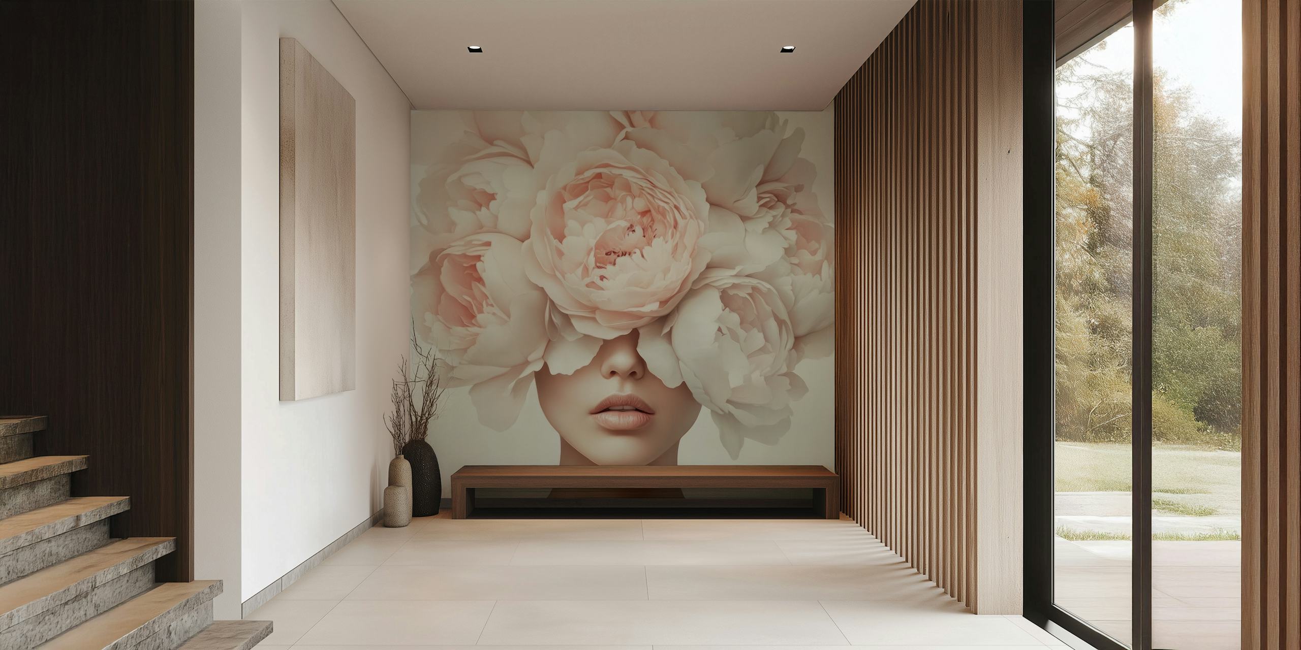 Blooming Grace Blumen-Tapete in einem Raum