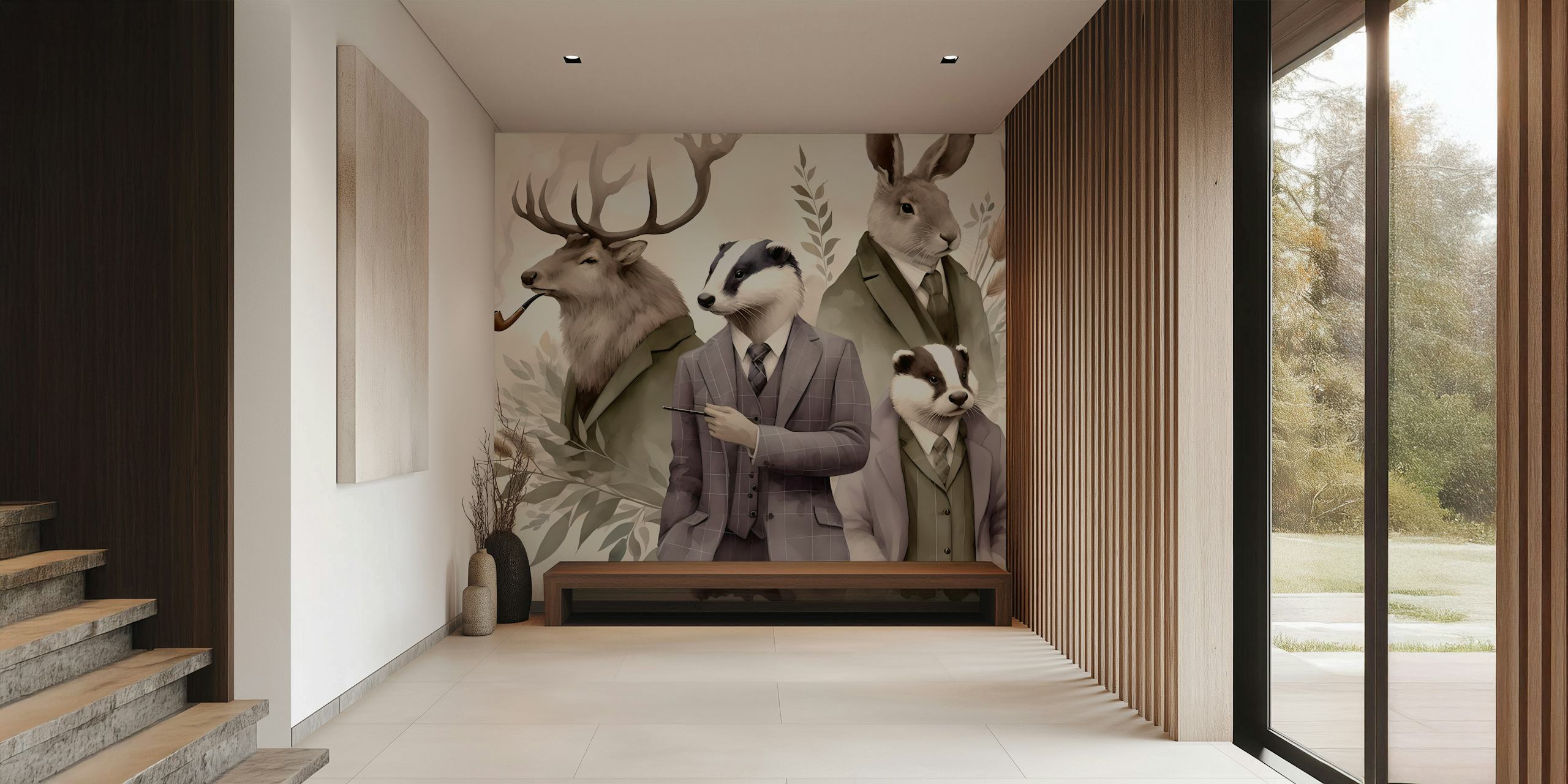 Chic forest dwellers wallpaper design in a room