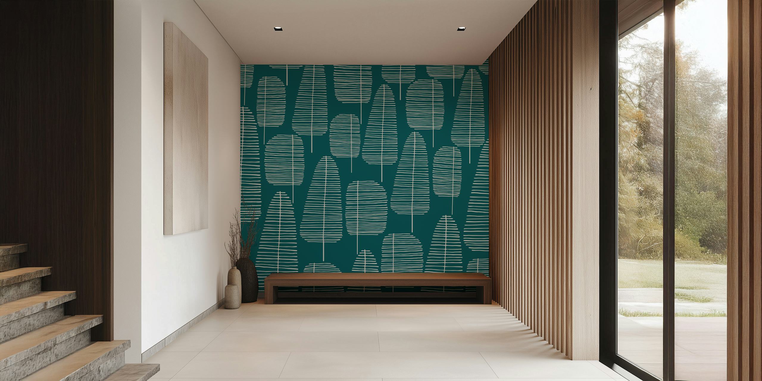 Mid Century Trees Deep Sea Dive wallpaper in a room