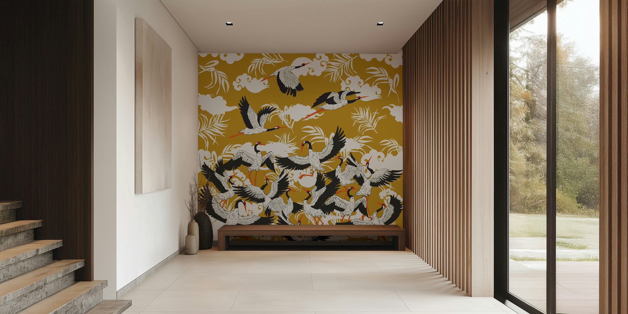 Majestic Flight of Birds-tapetti huoneessa