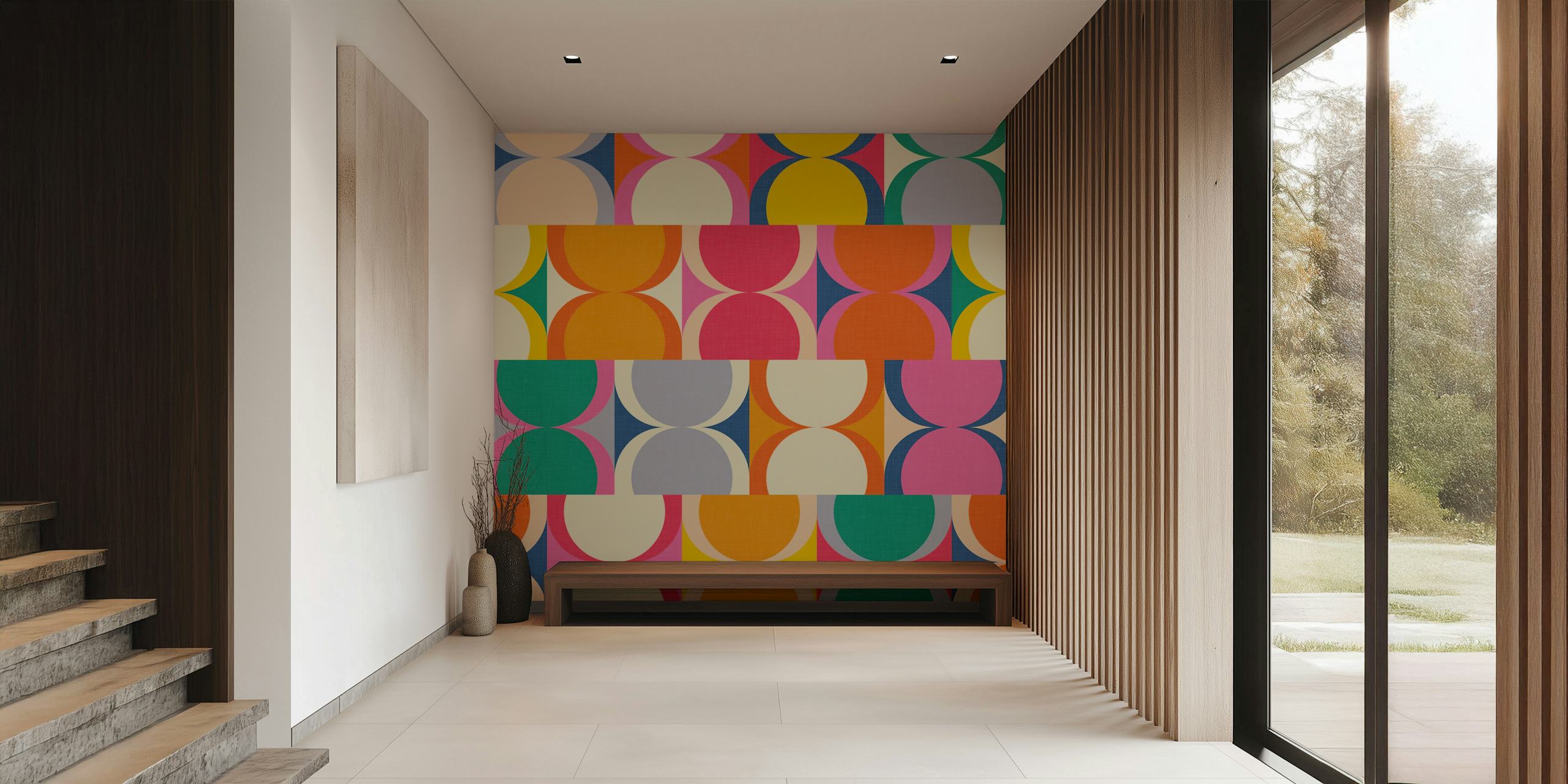 Fargerik abstrakt timeglass-tapet i et rom