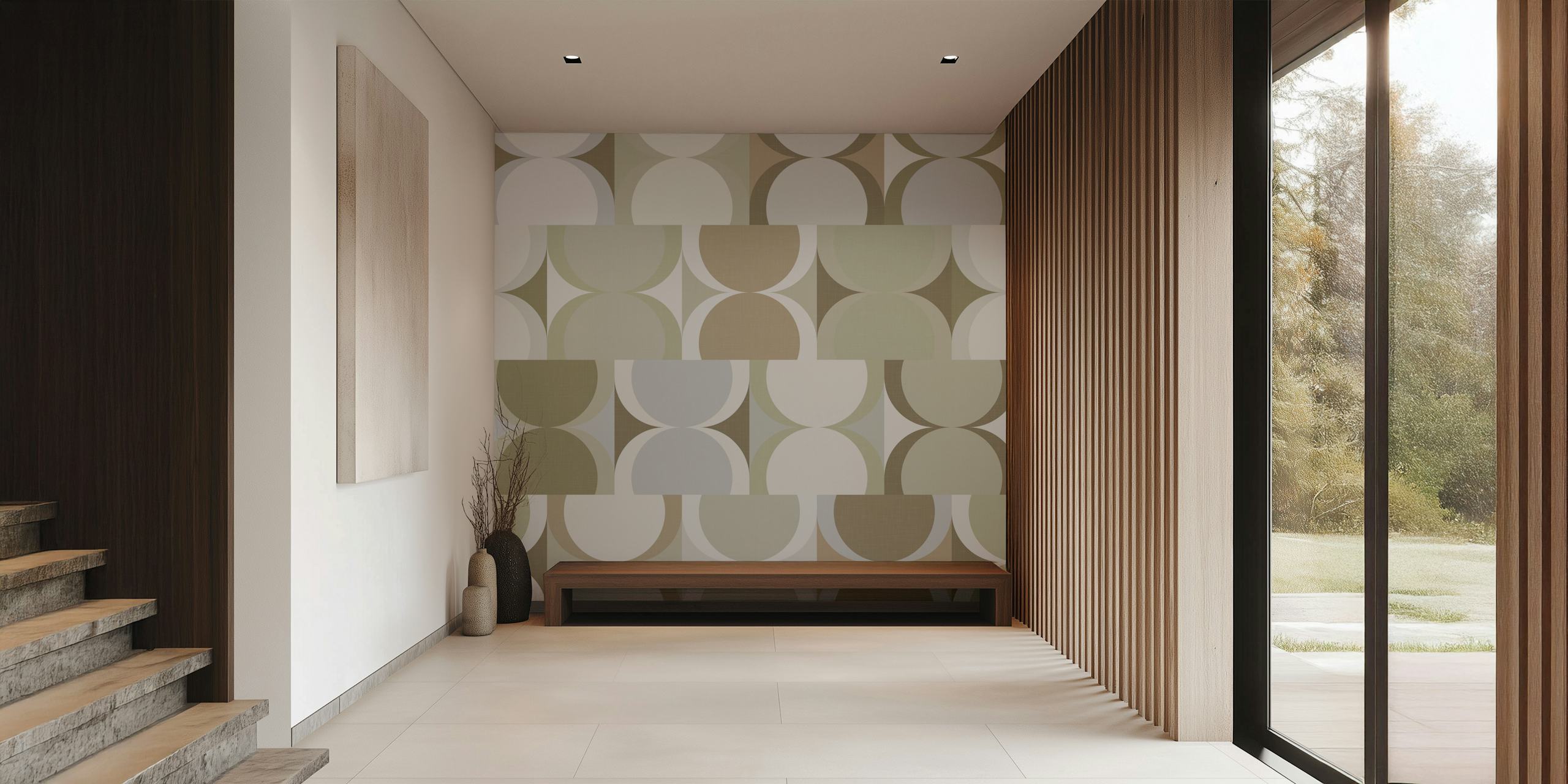 Abstract circles in beige and gray tones wallpaper