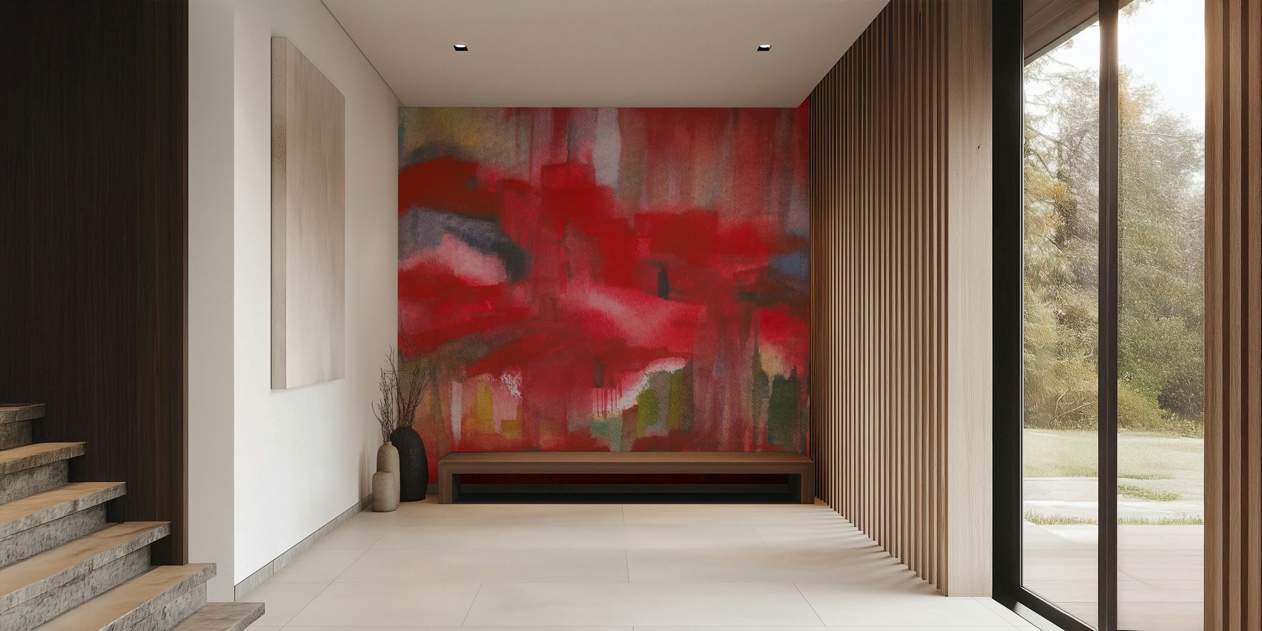 Vibrant Red Dreamscape-behang in een kamer