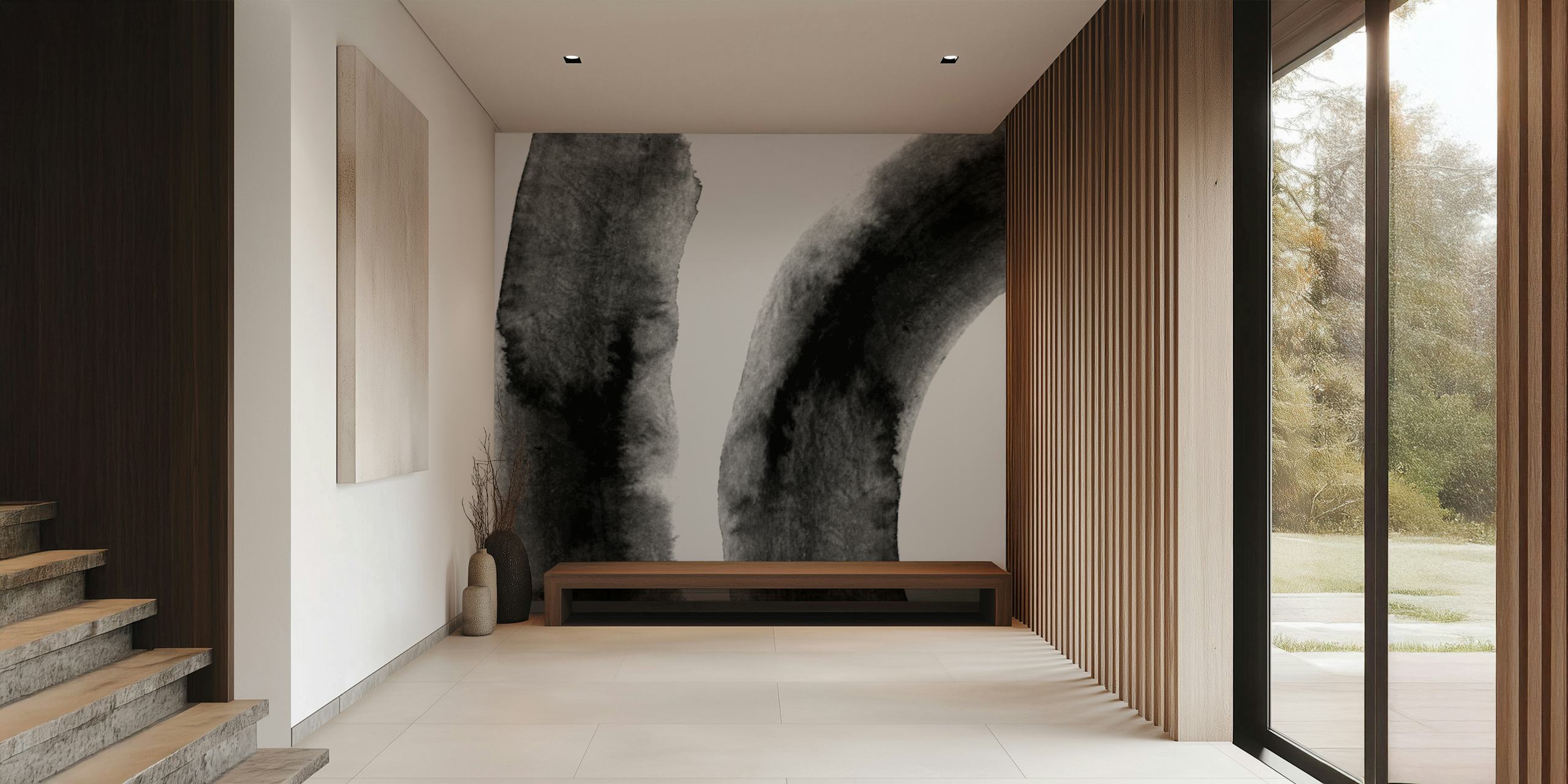Papel de parede Abstract Ink Brush em um ambiente de quarto