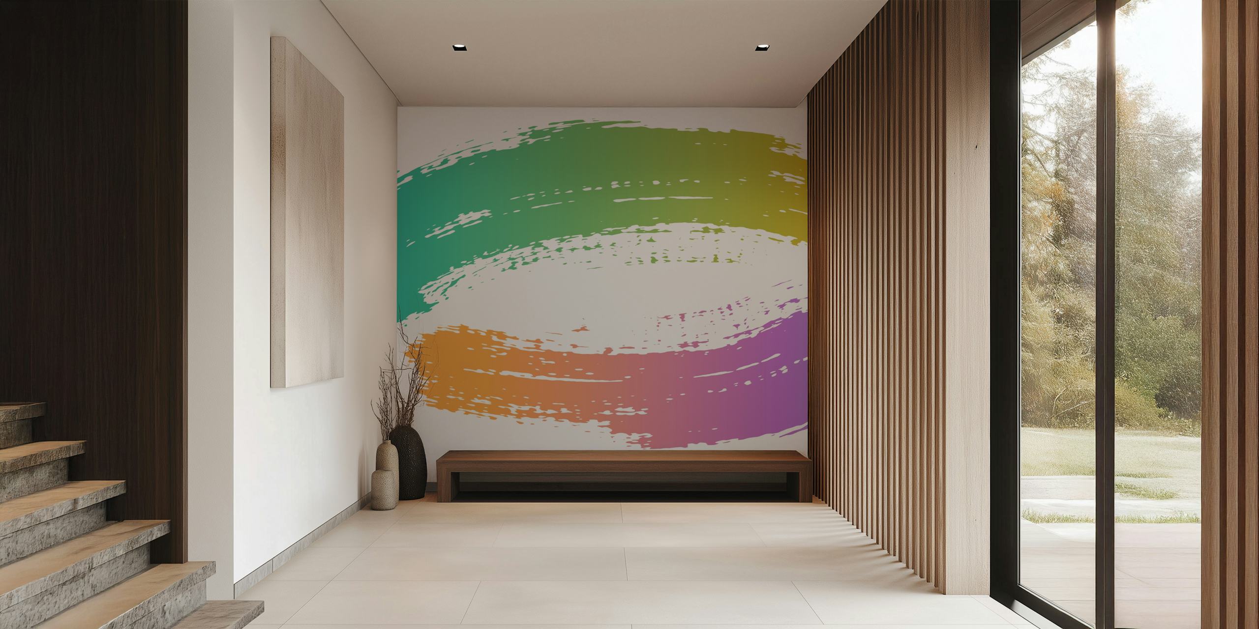 Rainbow Brush Strokes tapet i et rom