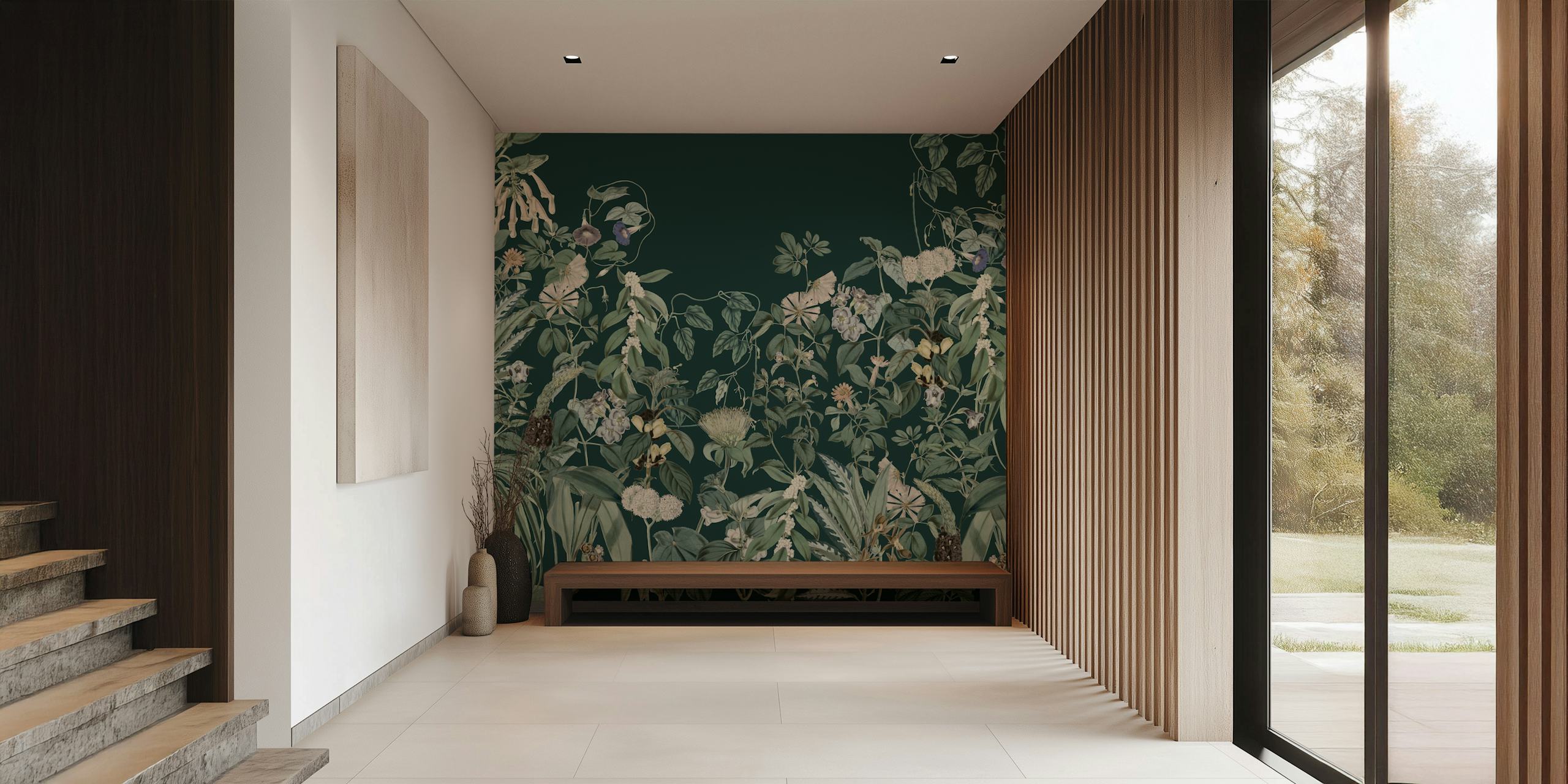Summer rainforest wallpaper in a room setting