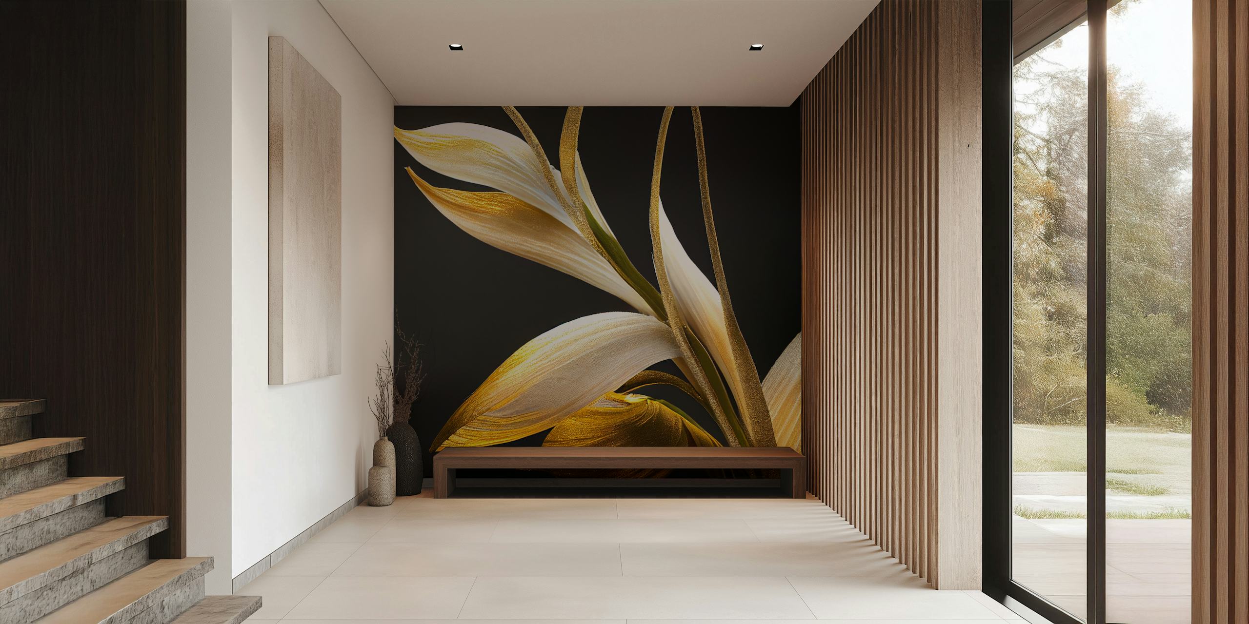 Golden Elegance Blossom wallpaper in a room