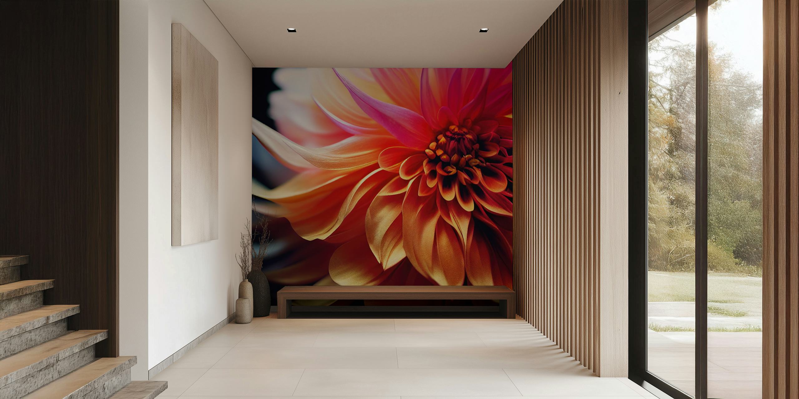 Papier peint Sunset Dahlia Burst dans une pièce