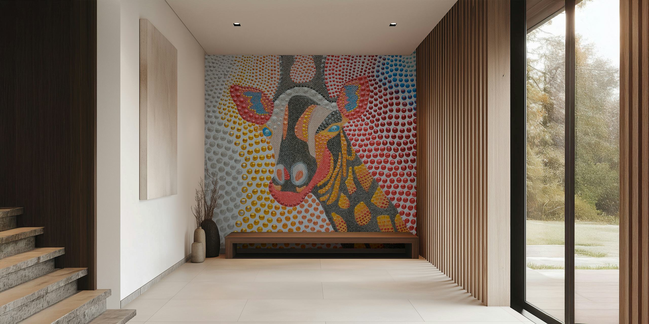 Colorful giraffe design with orange, yellow, and blue tones wall mural