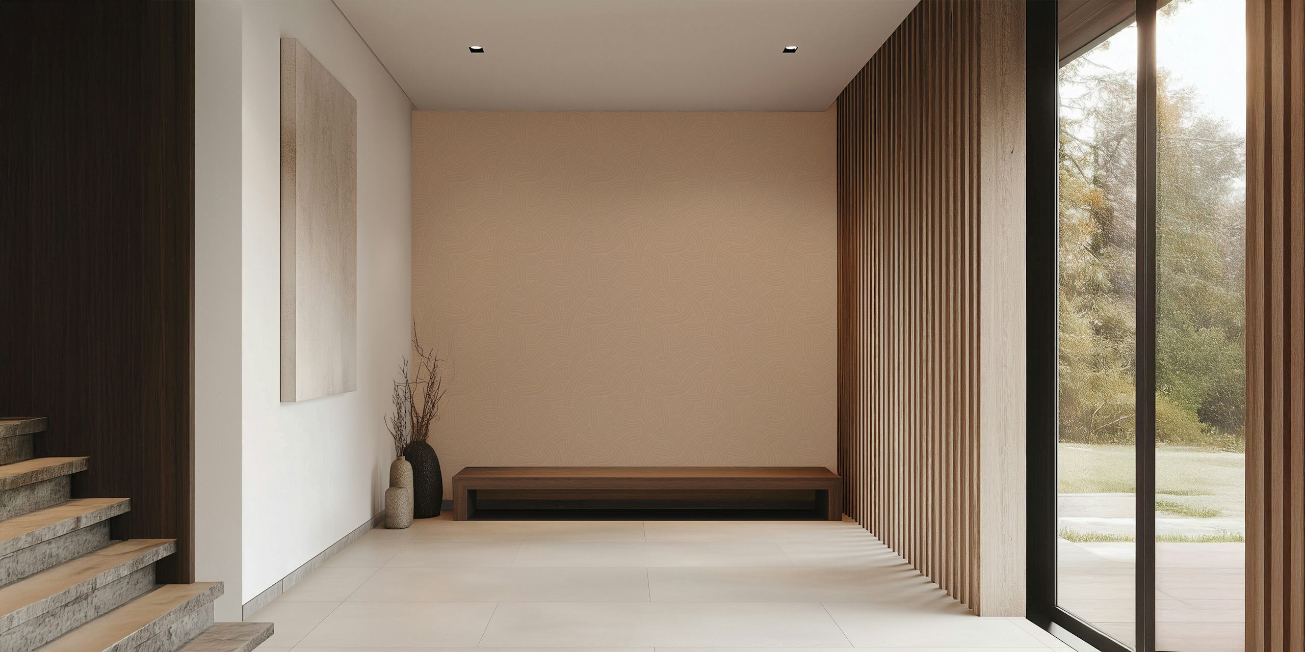 Peach wallpaper avec interwoven wave pattern