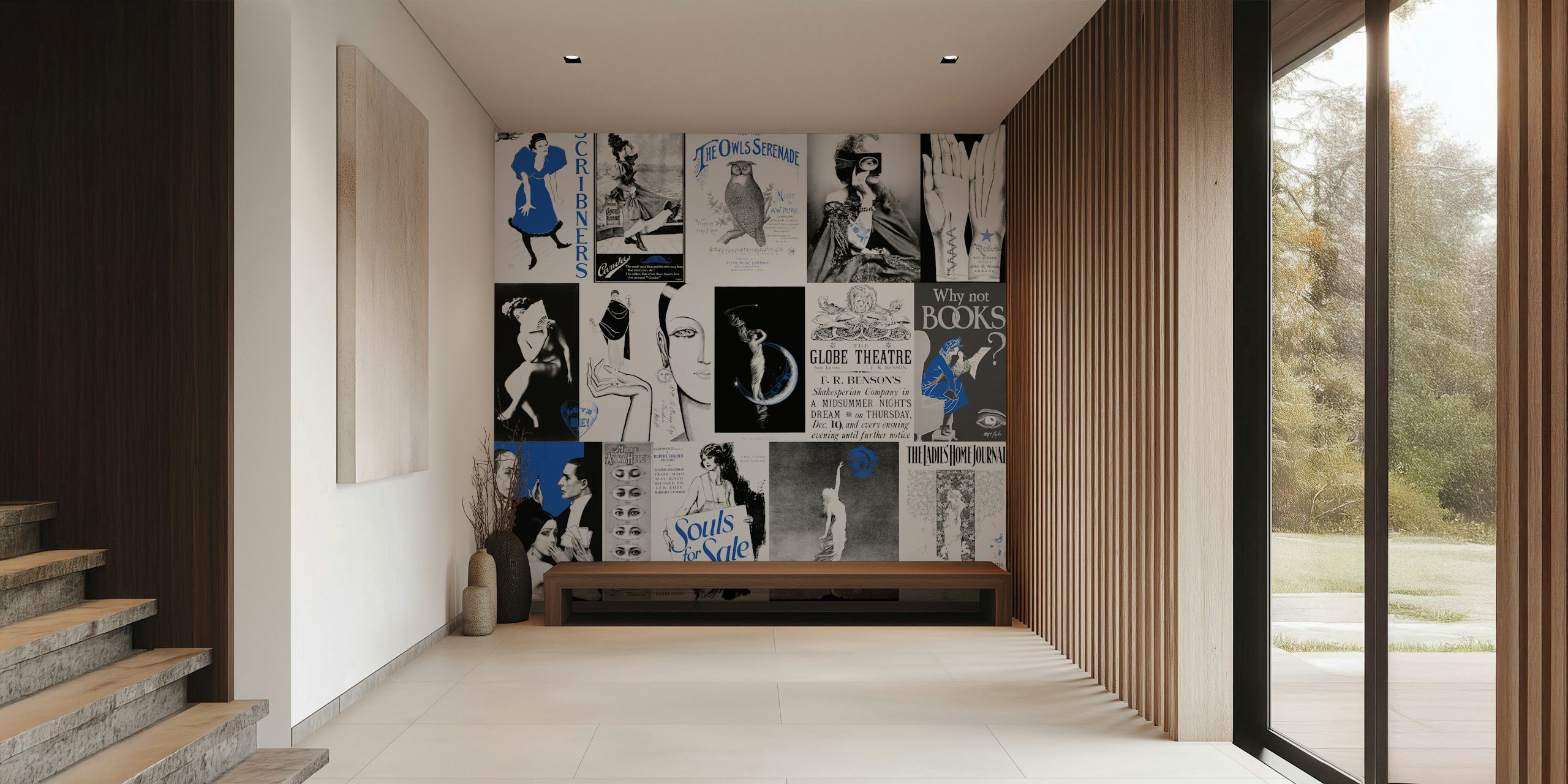 Vintage art wallpaper in a stylish room