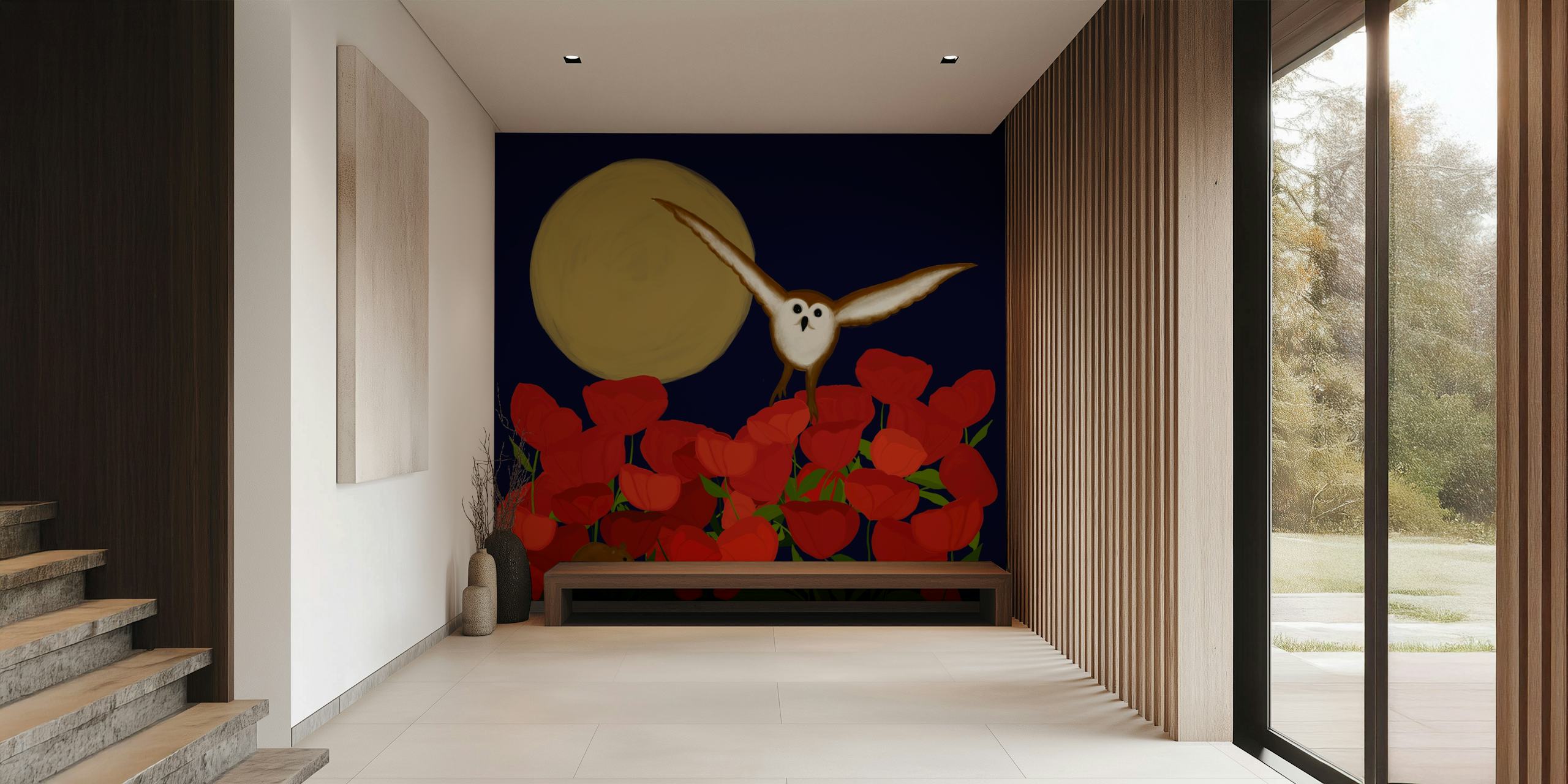 Design de papel de parede Poppyfield em um quarto