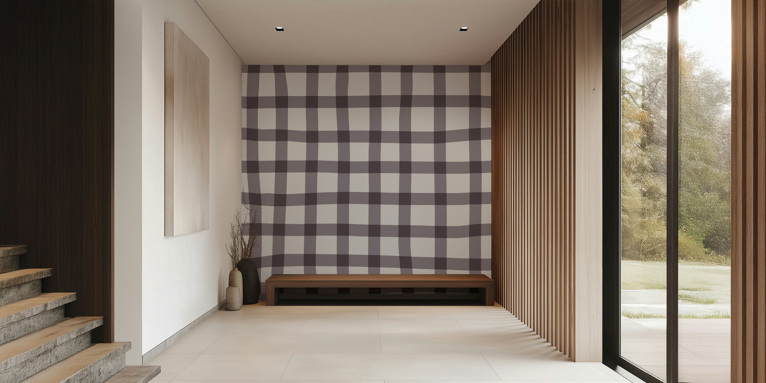 Papel de parede Purple and white wonky check em uma sala