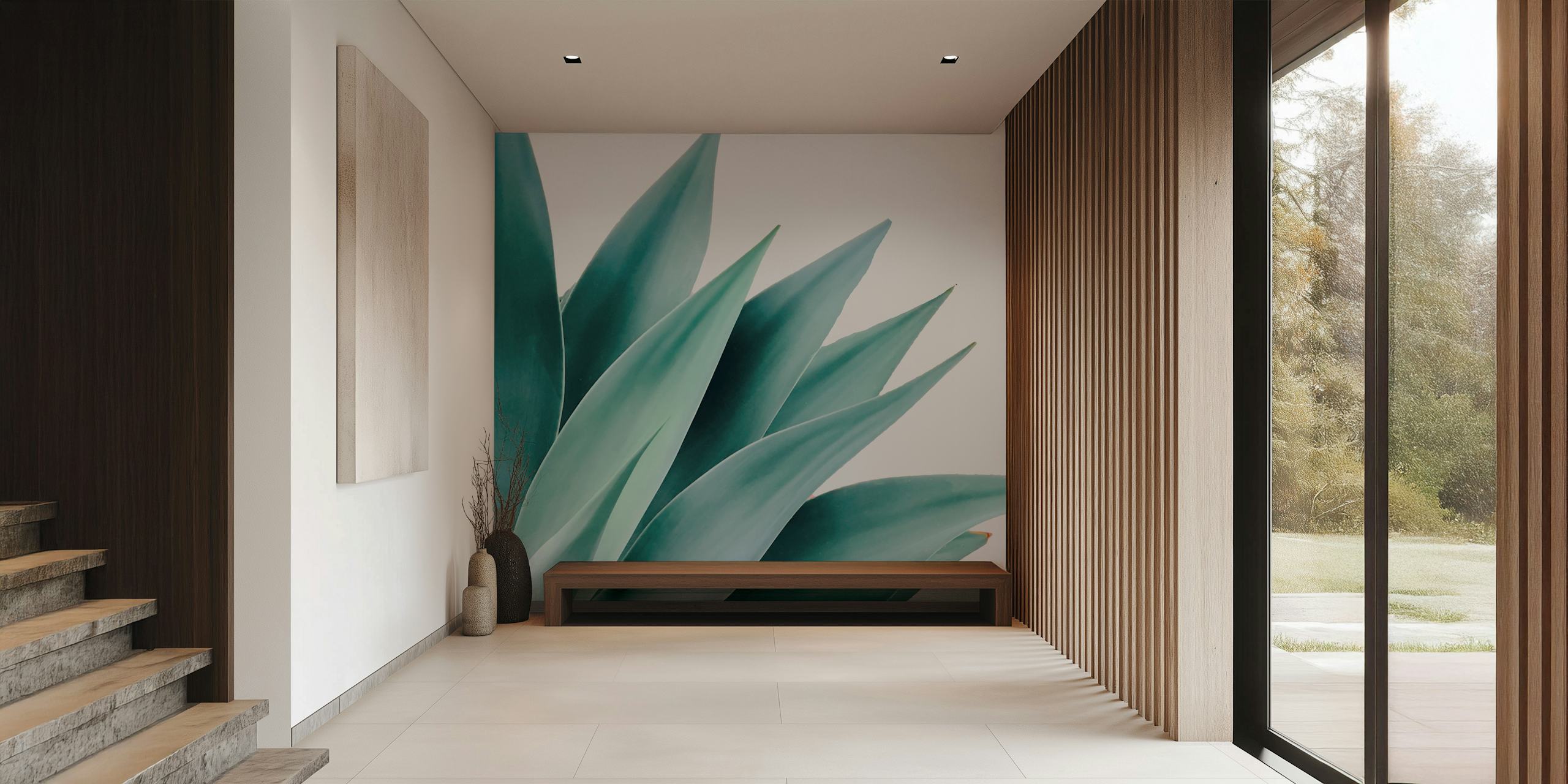 Agave green leaves wallpaper in a tropical style