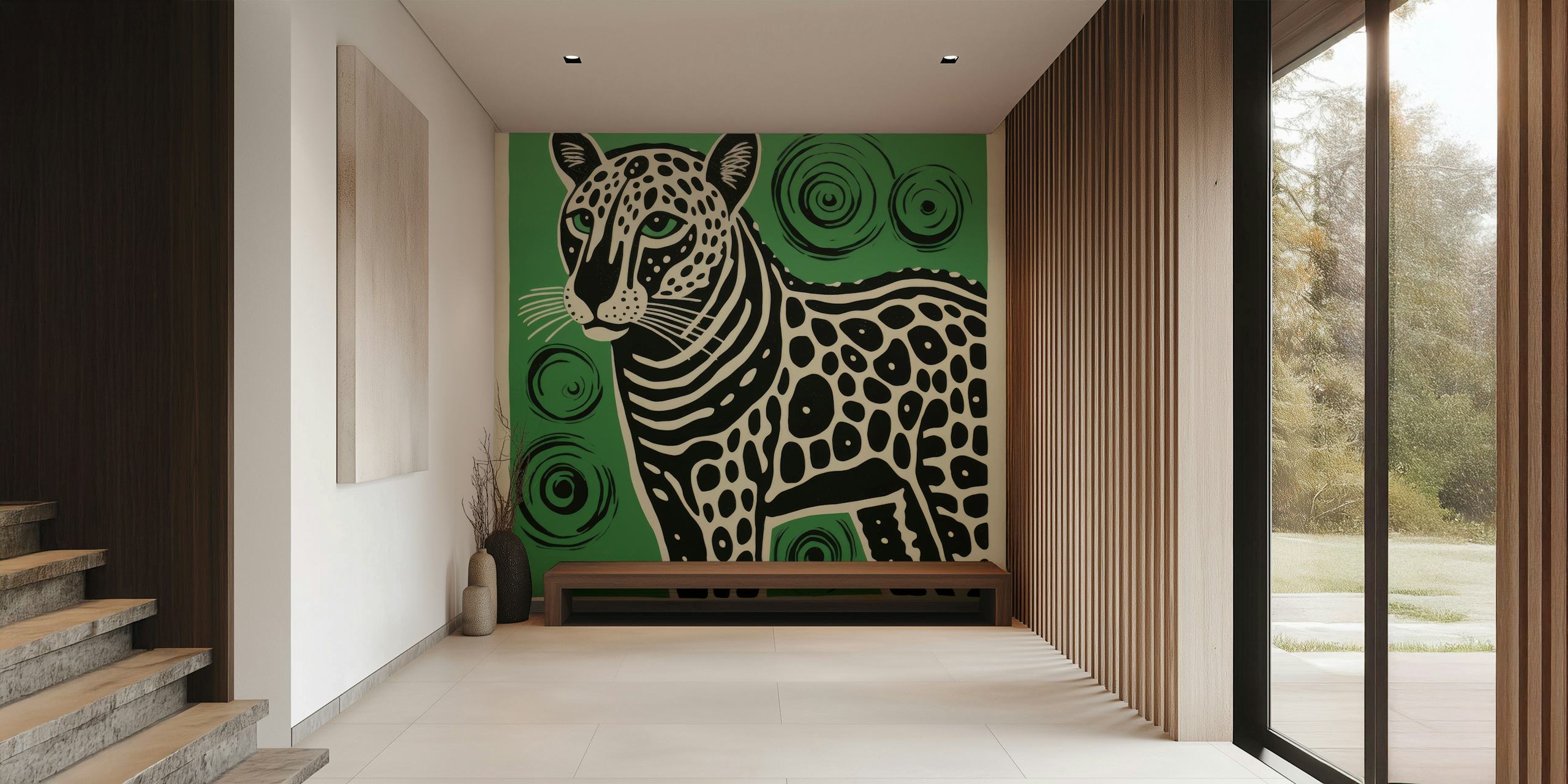 Folk Art Cheetah papel de parede em um quarto