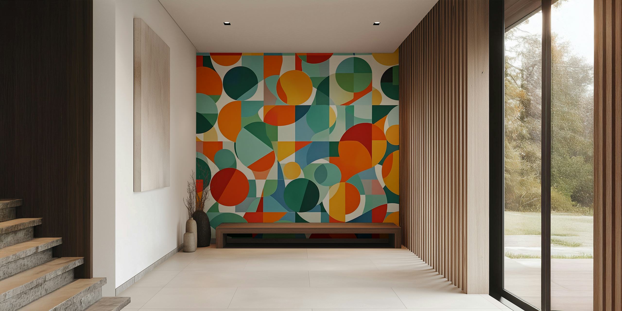 Playful geometric mosaic wallpaper w pokoju