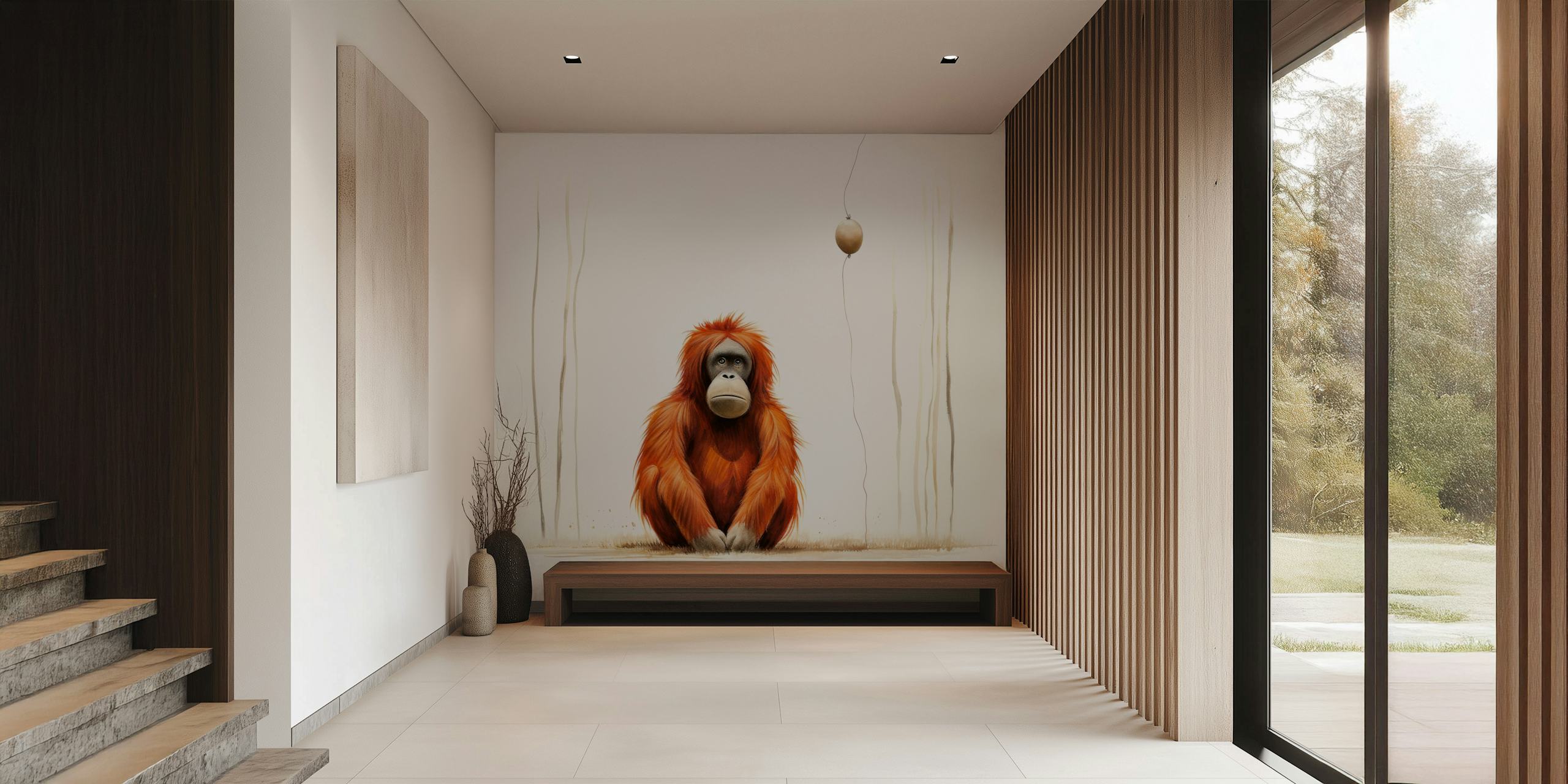Minimal orangutan wallpaper in a room