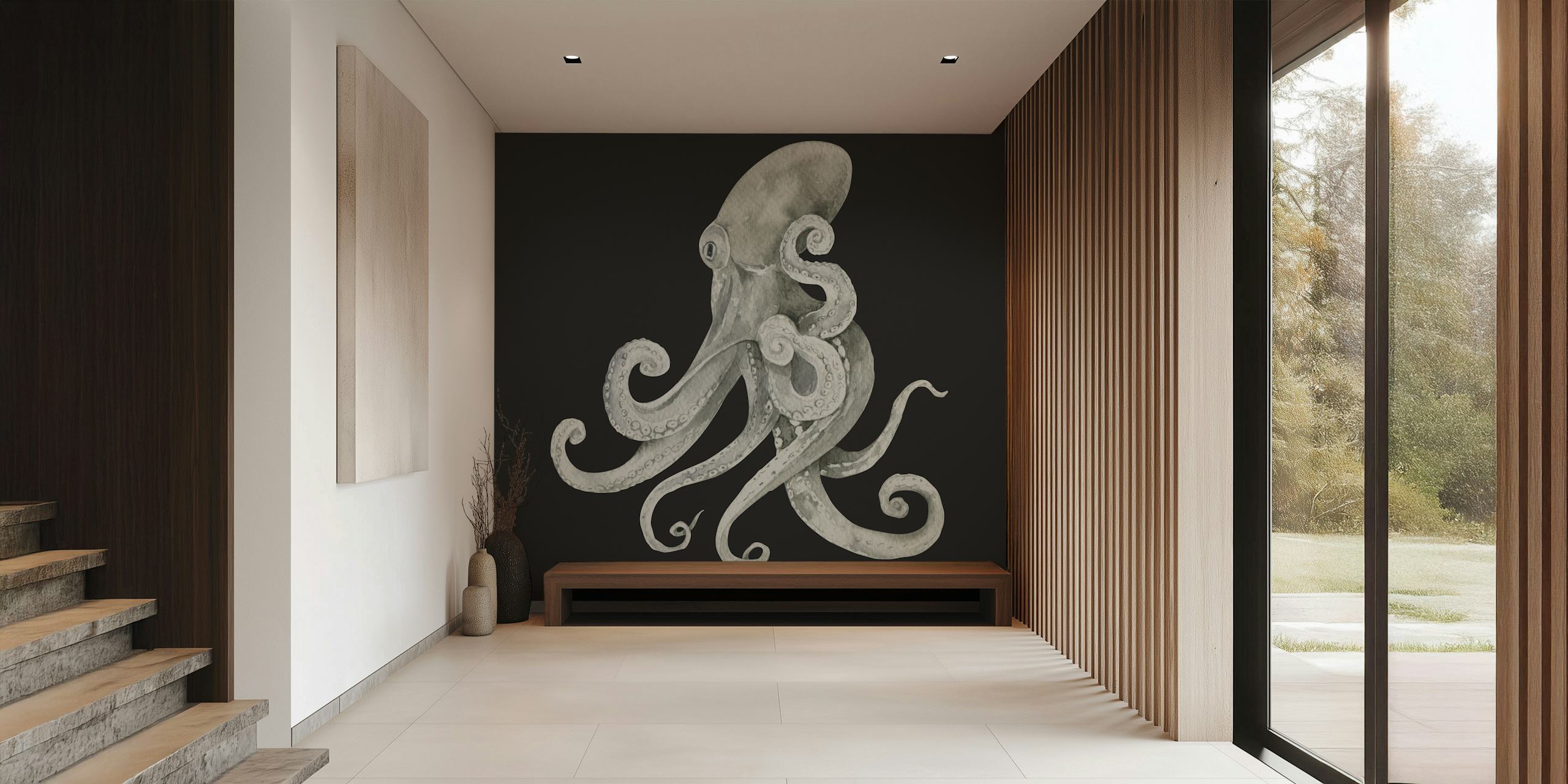 Realistic deep sea octopus design on a dark background wallpaper