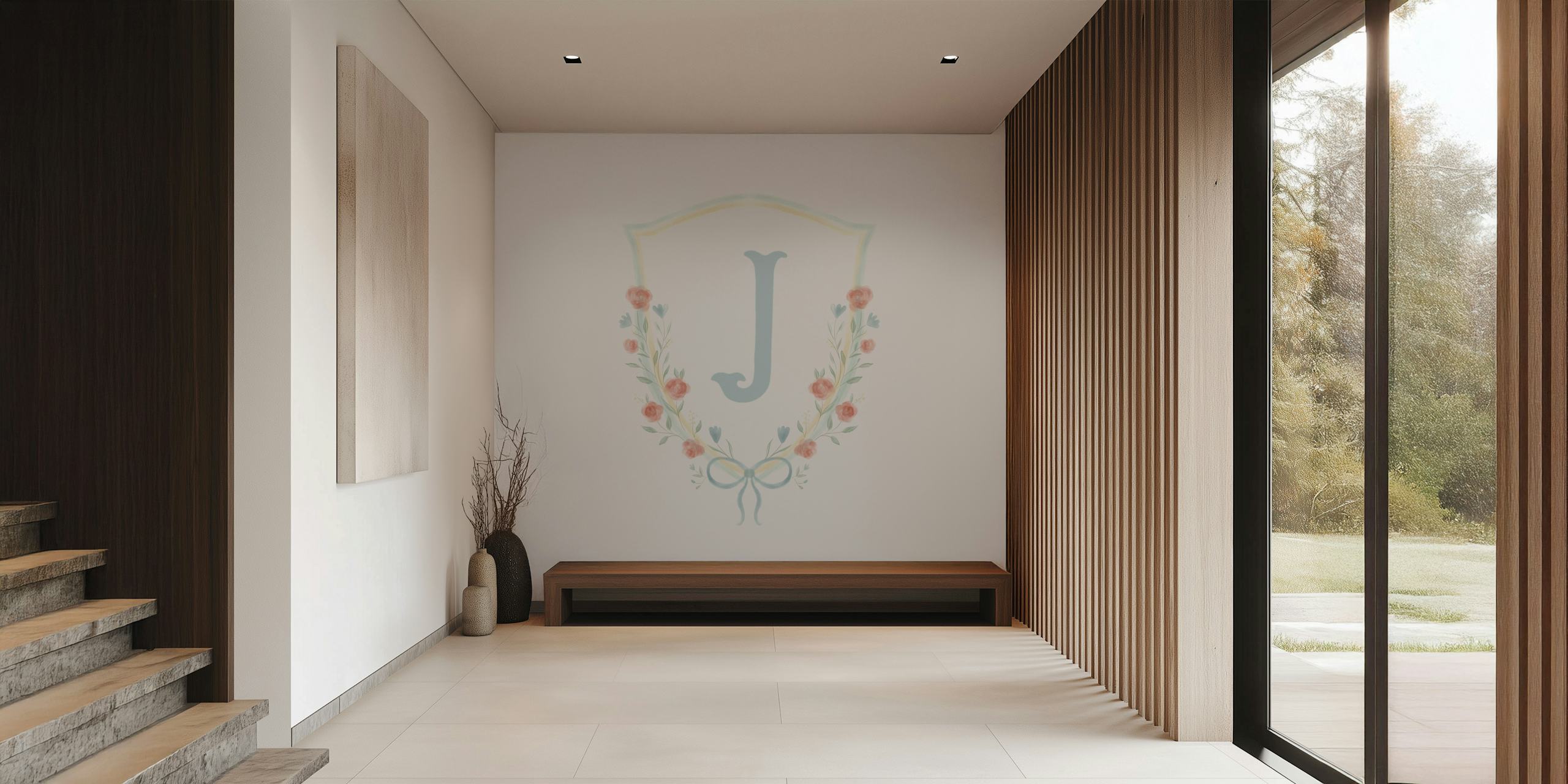 Floral Crest Monogram J tapet i et rum