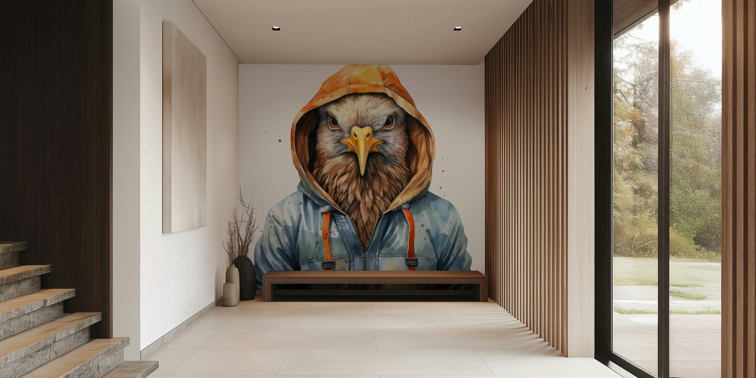 Watercolor cartoon partridge wallpaper w pokoju