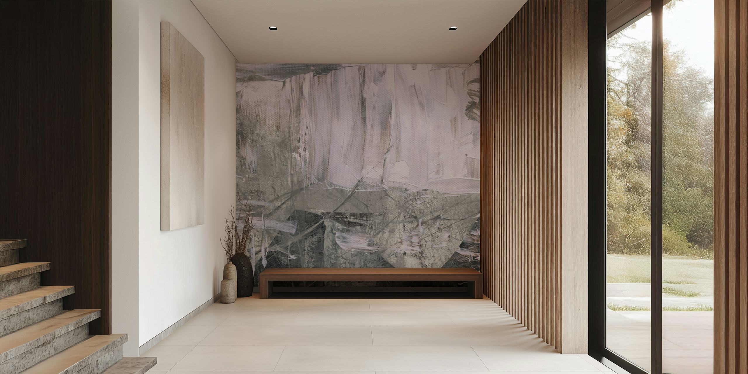 Ταπετσαρία Dreamy Silver Hues εκτεθειμένη σε δωμάτιο