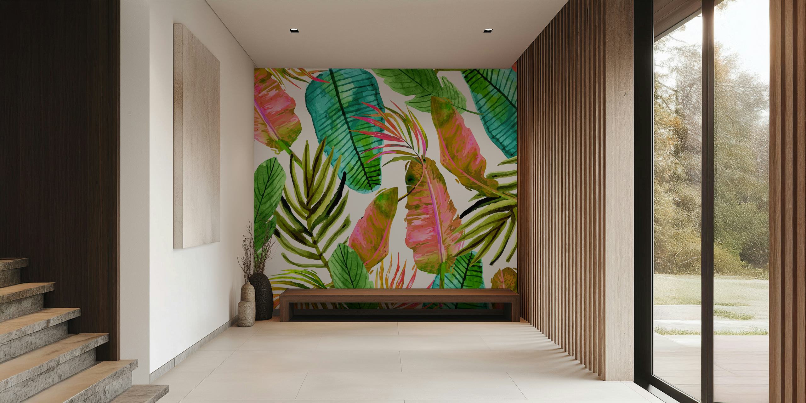 Colorful leaves wallpaper in a room
