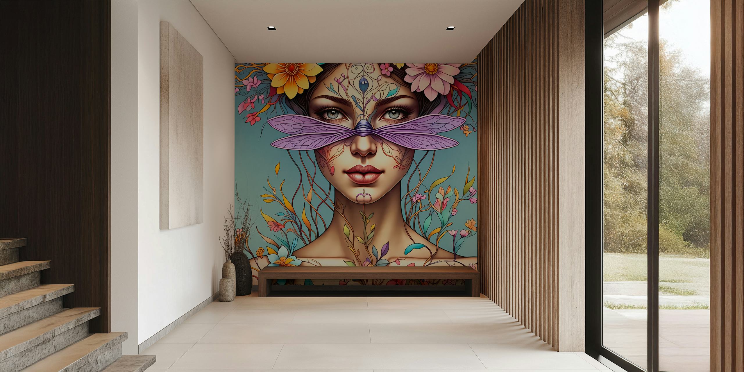 Papel pintado Dragonfly Dream Bloom 2 en una habitación