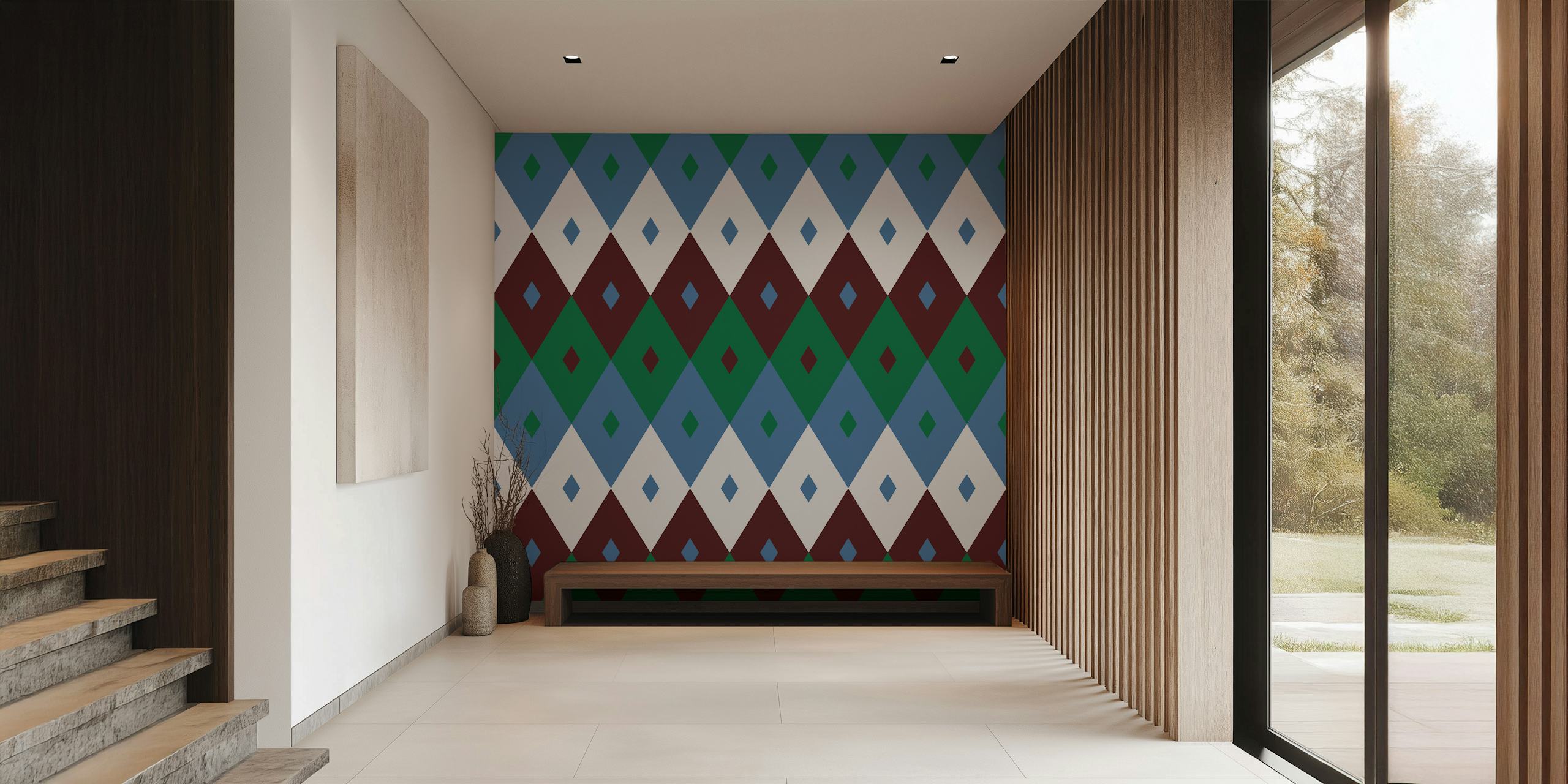 Papel de parede Classic Argyle Fusion apresentado em um quarto